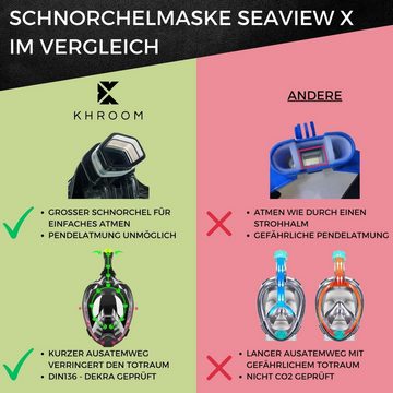 Khroom Schnorchel Schnorchelmaske Erwachsene / Kinder, CO2 sicher, Vollgesichtsmaske (DEKRA geprüft), Seaview X