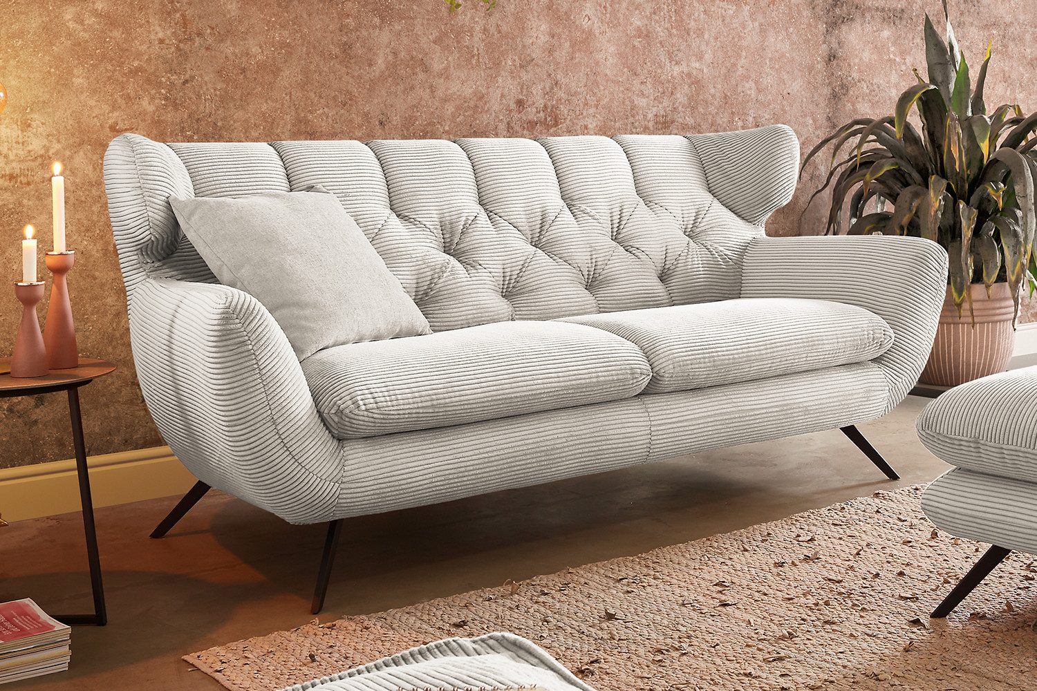 KAWOLA Sitzgruppe CHARME, (Set, 3-tlg), Sofa Sessel Hockerbank Cord verschiedene Farben