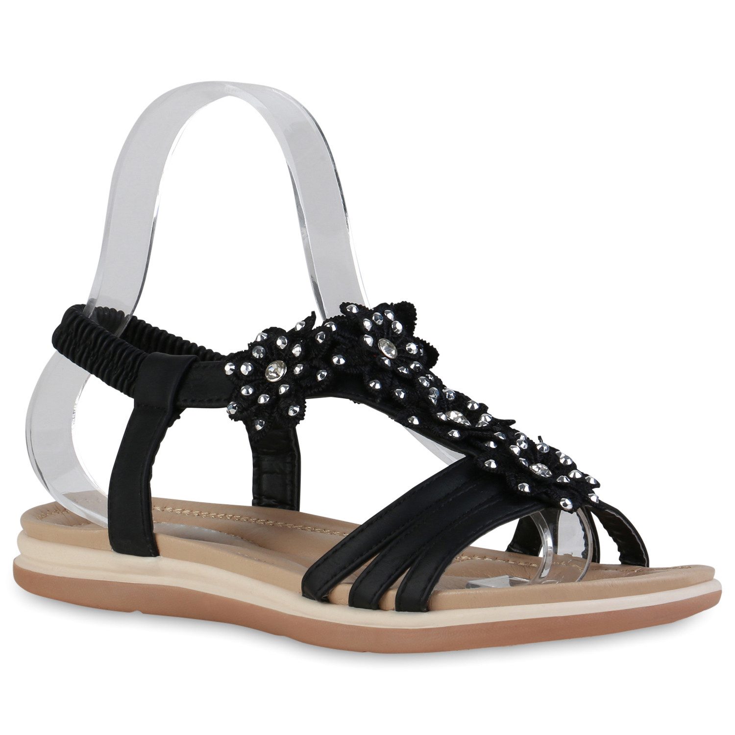 VAN HILL 838482 Riemchensandale Damen Riemchensandalen Sandalen Spitze Blum günstig online kaufen