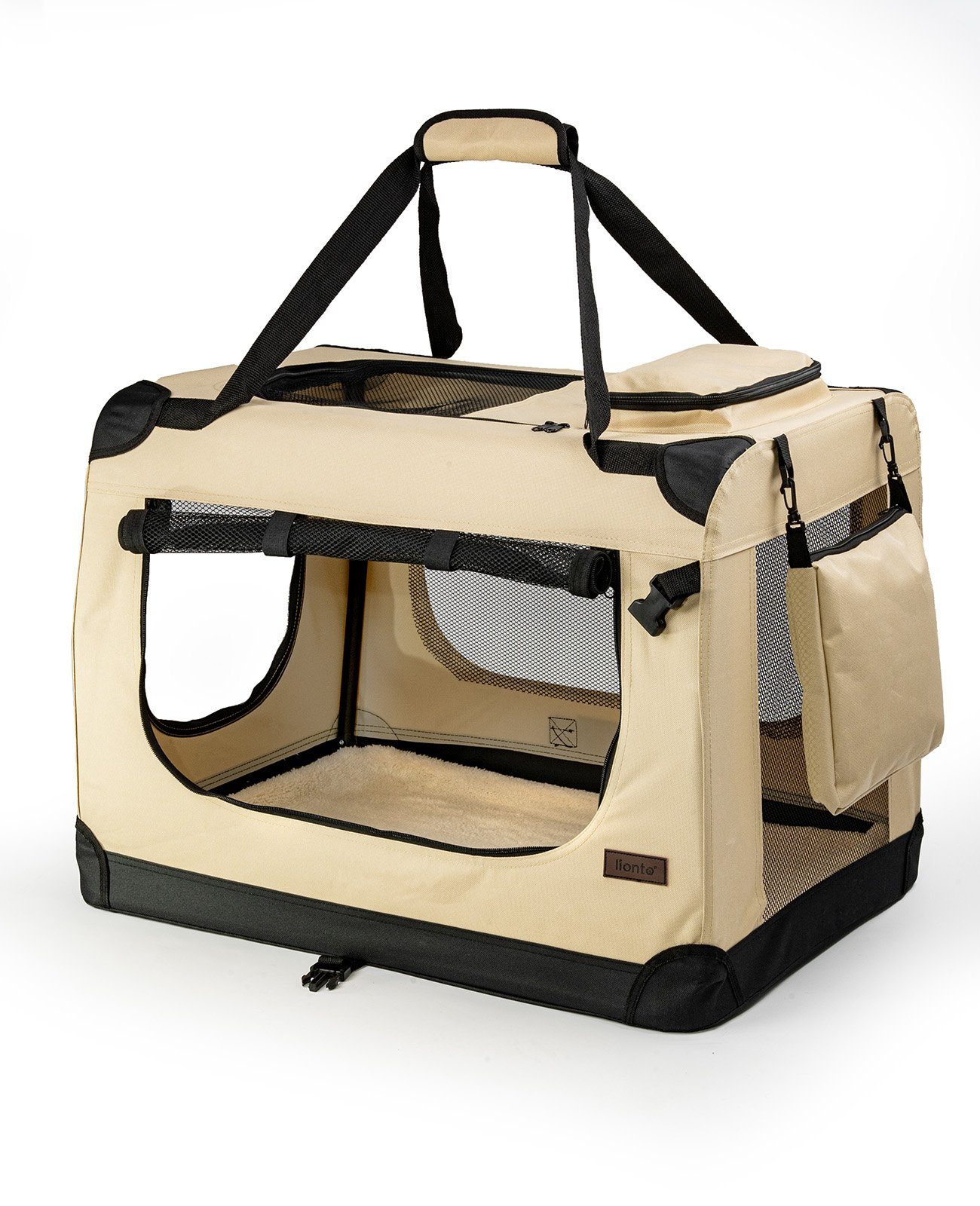 lionto Tiertransportbox Transportbox für Hunde & Katzen, 50 cm x 36 cm x 34 cm, schwarz