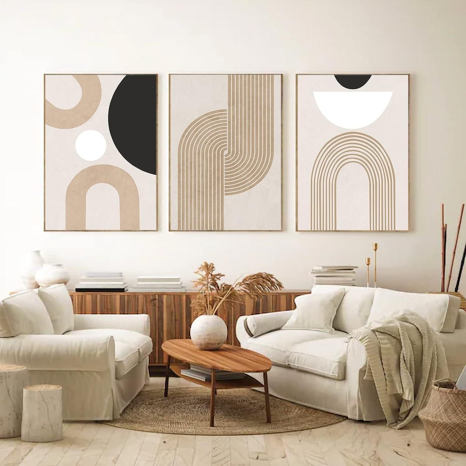 LuxusKollektion Leinwandbild Poster 3er Set Abstrakt Kunst Modern Boho Kunstdruck 50x70cm Beige, (1 St) – Bild 3 von 5