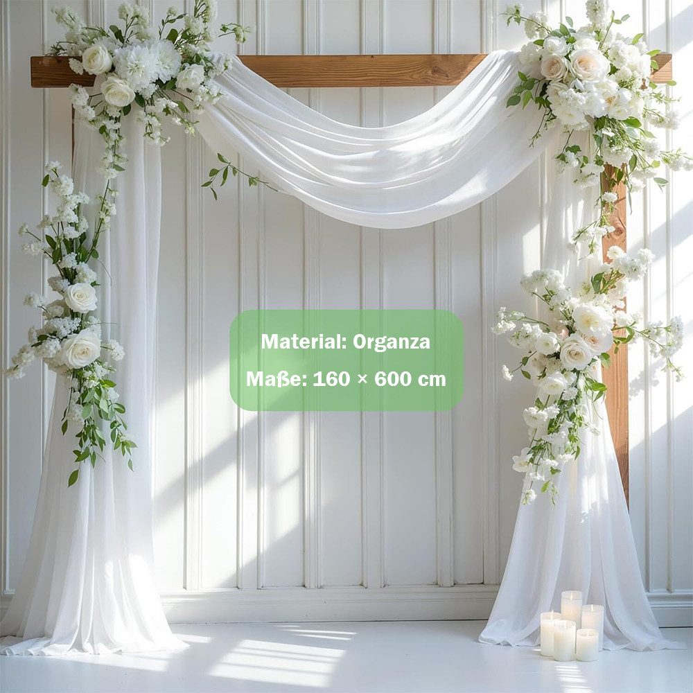 AFKSMILE Querbehang Querbehang Freihanddeko Hochzeit Vorhang, Weißer Tüllstoff 160 x 600cm, Transparente Gardinen,Soft Tüll Stoffe zum Nähen,Wandbehang Dekoration