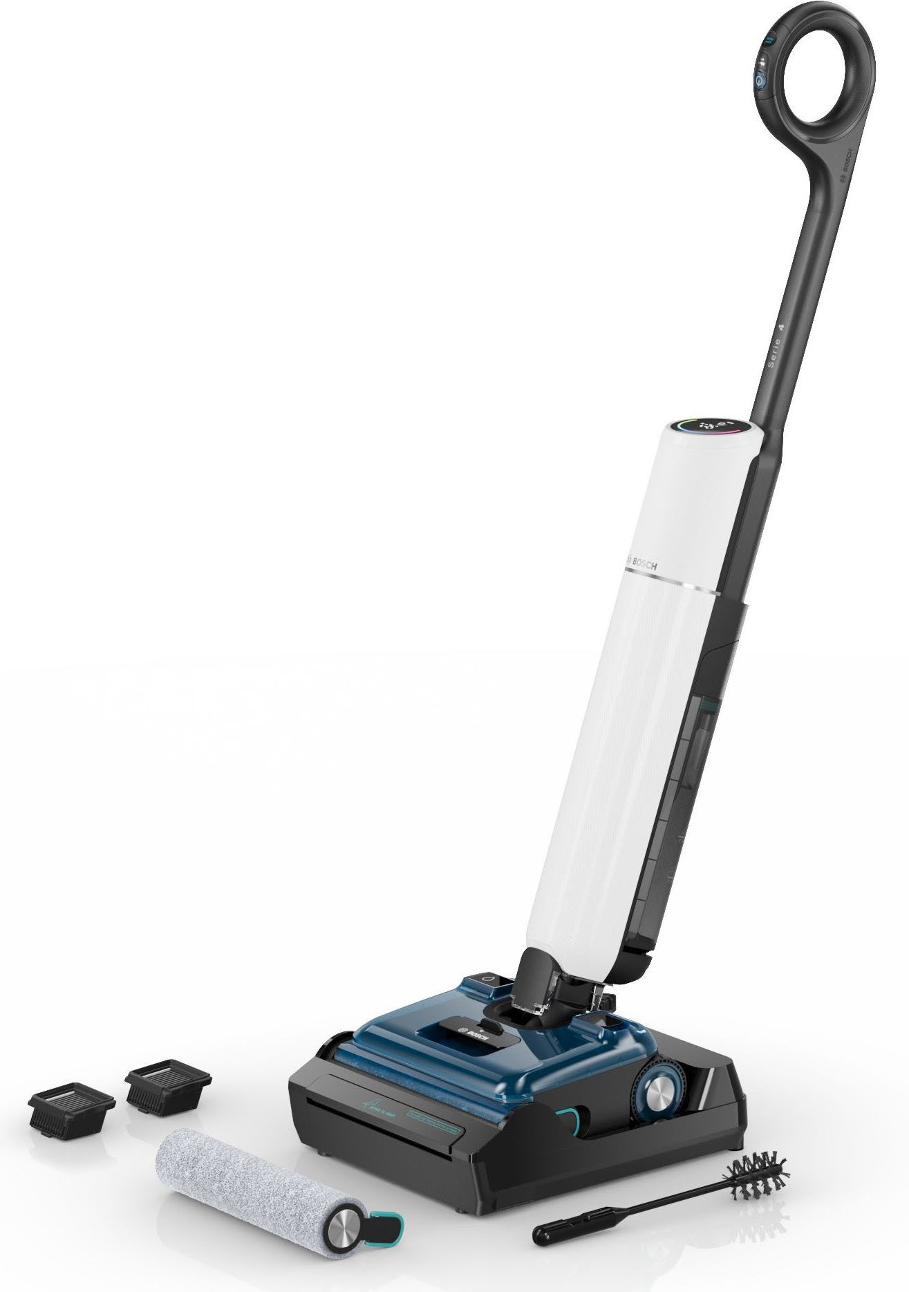 BOSCH Nass-Trocken-Sauger OneFlow Serie 4 BHF41WM, Selbstreinigung, 24.000 PA Saugkraft, 250 W, beutellos, Anti-Haarverwicklung, LED-Licht, Schnelltrocknung, 40 min Akku / 150m²