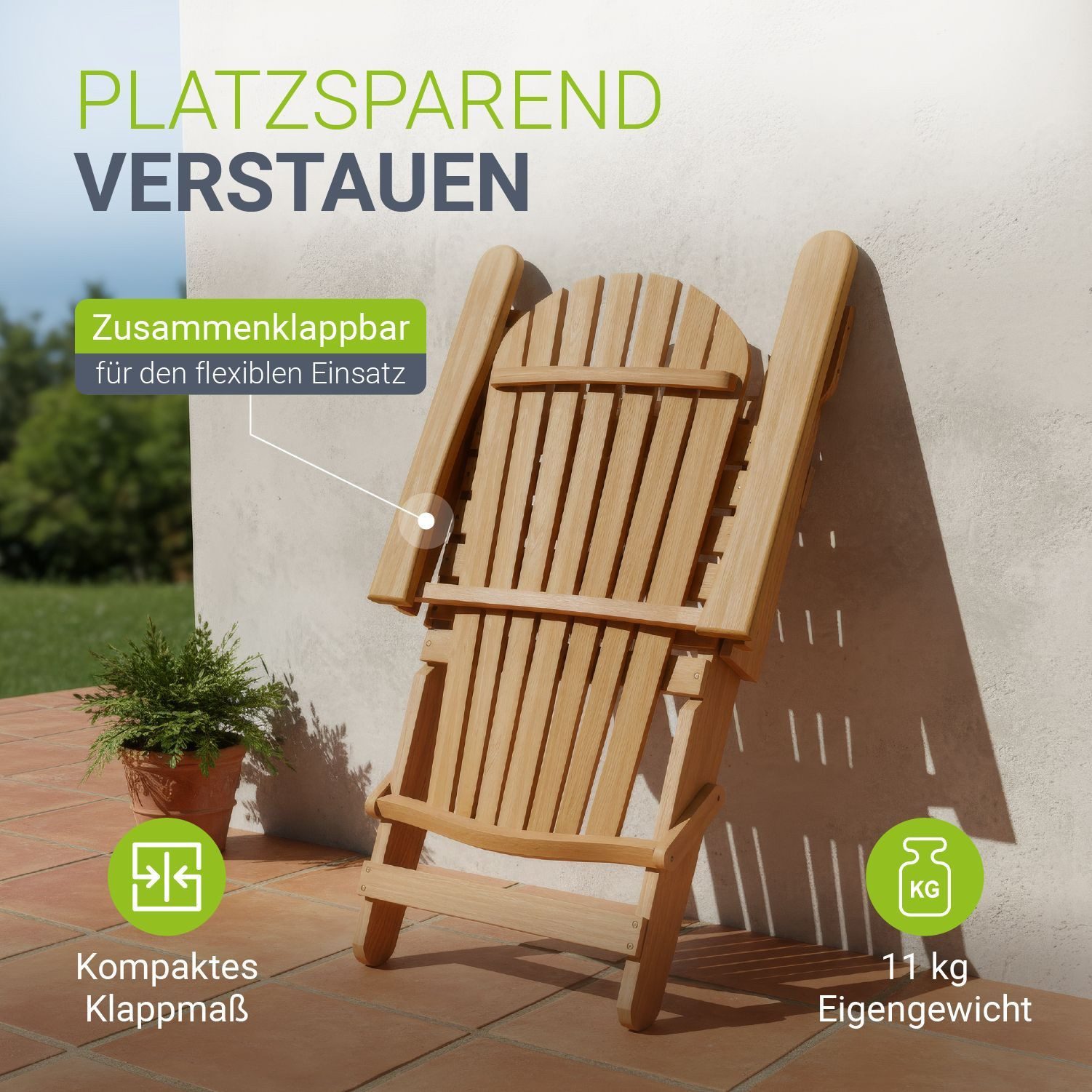 Juskys Gartenstuhl Korfu (1 St), Liegestuhl aus Akazienholz, klappbar, vor geölt, robust & langlebig
