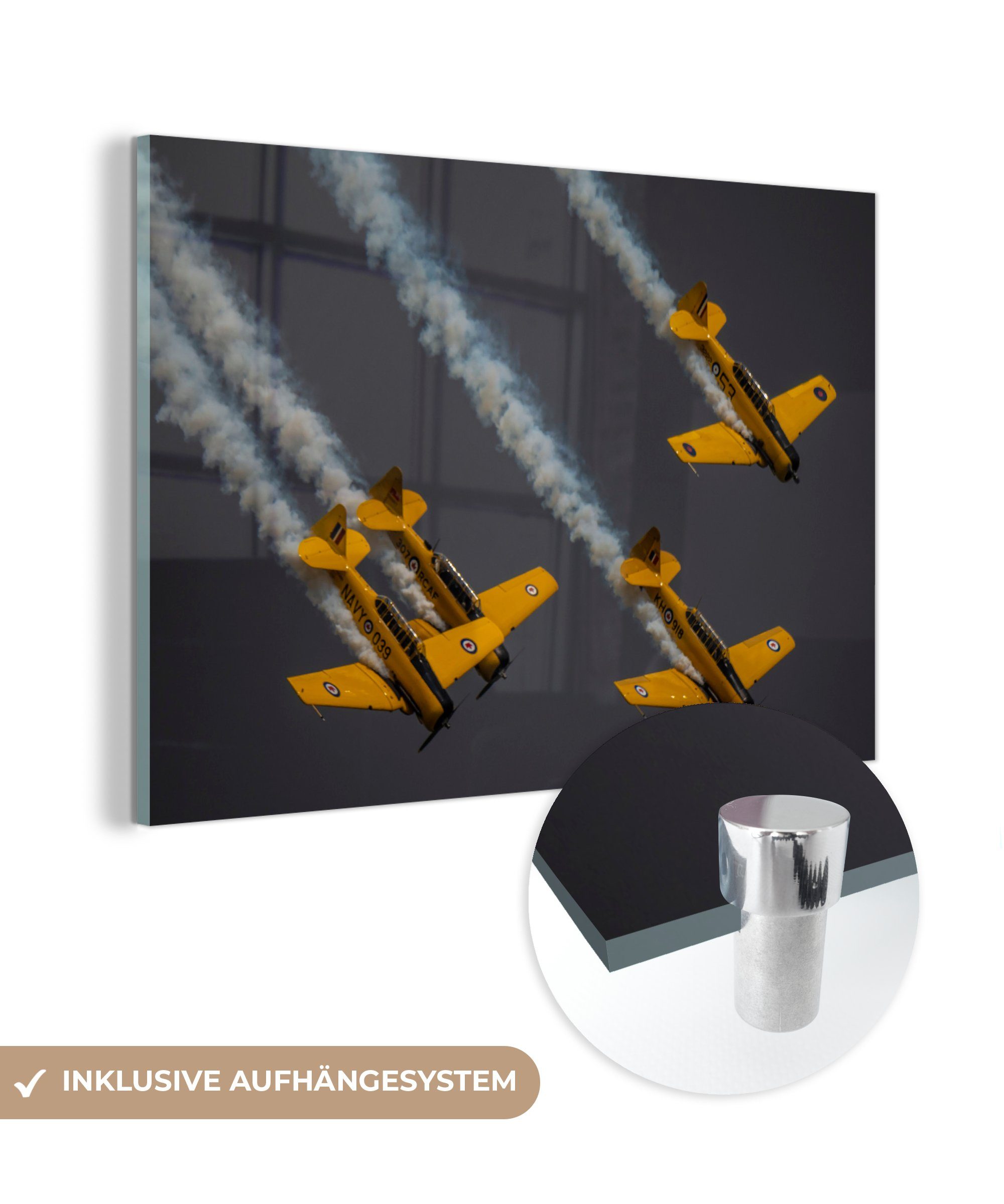 MuchoWow Acrylglasbild Flugzeuge - Fliegen - Rauchen, (1 St), Acrylglasbilder Wohnzimmer & Schlafzimmer