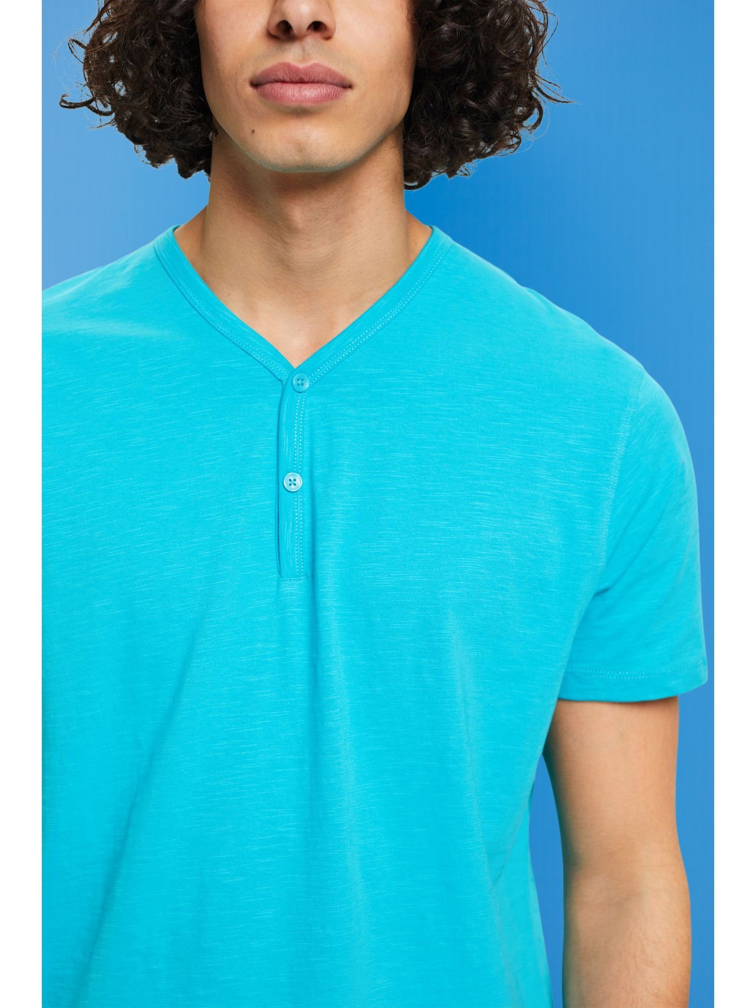 Jersey GREEN Slub Esprit aus T-Shirt AQUA (1-tlg) Henley-Shirt