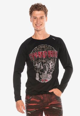 Cipo & Baxx Langarmshirt mit stylischem Totenkopf-Motiv