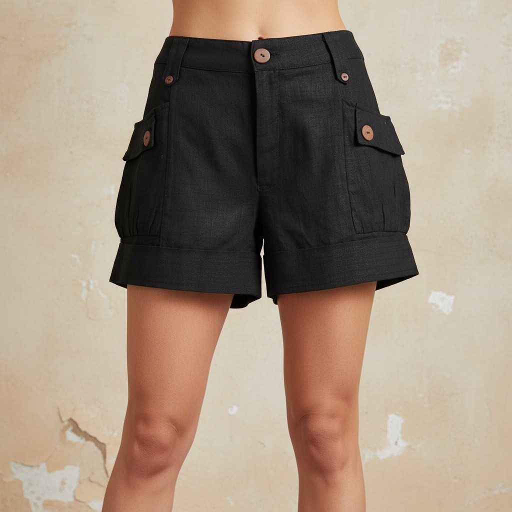 Guru-Shop Hose & Shorts Shorts Boho-chic, kurze Hose Leinenlook - schwarz a günstig online kaufen