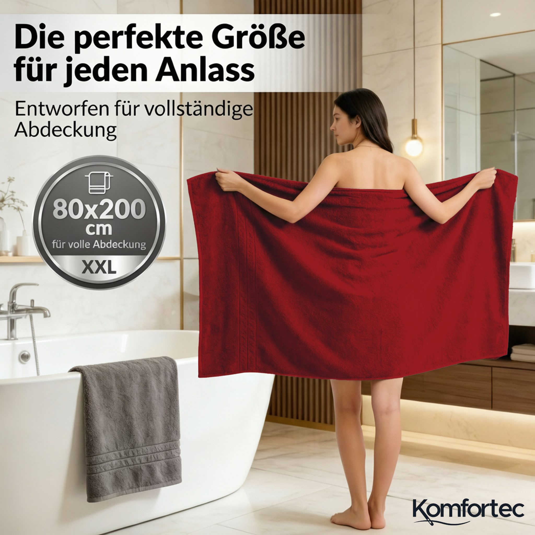 Komfortec Saunatuch Frotte aus 100% Baumwolle, Frottee (Packung, 2-St), 80x200 Saunatücher set XXL, Weich, Schnelltrocknend – Bild 2 von 5