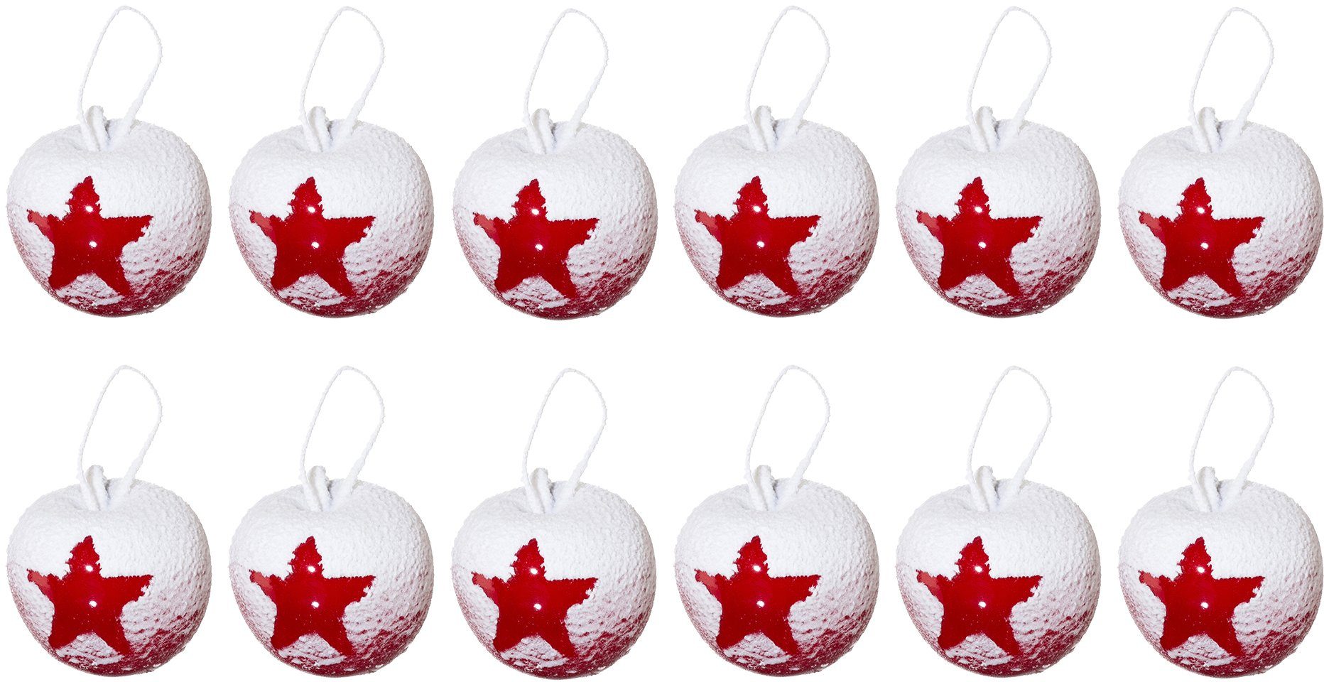 Creativ deco Weihnachtsfigur Weihnachtsdeko rot (Set, 12 St), Äpfel in beschneiter Optik, Ø ca. 6,5 cm