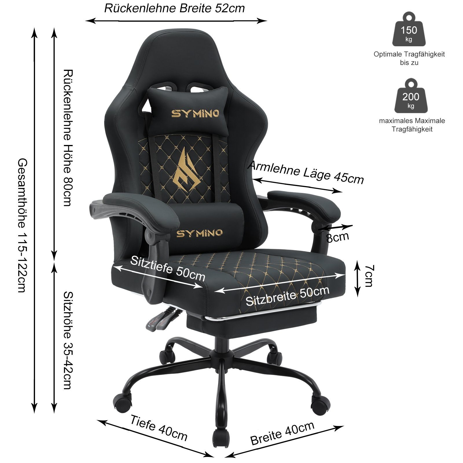 symino Gaming-Stuhl Ergonomischer PC Stuhl aus PU-Leder,200 kg Belastbarkei günstig online kaufen