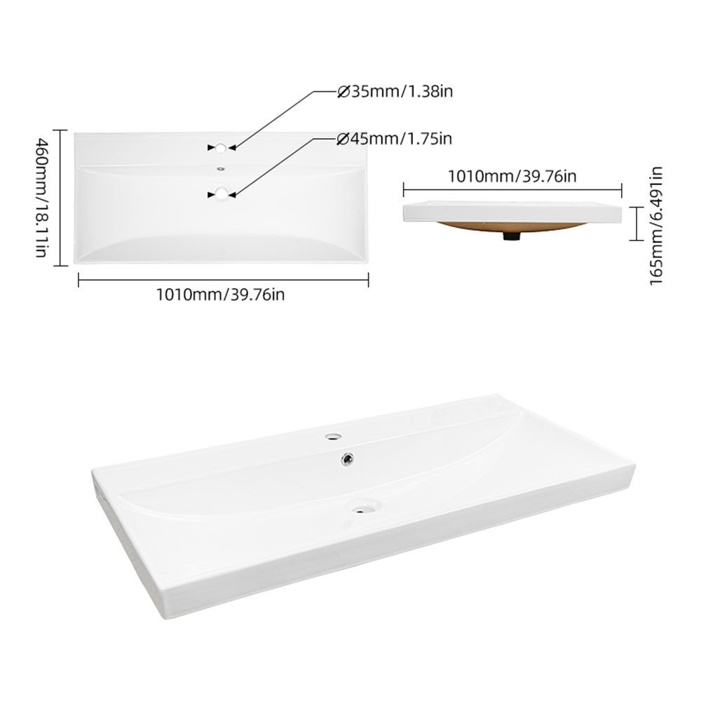 welltime Einbauwaschbecken Trento Deluxe, Mit Nano Glasur in 51,61,81,101 und 121cm erhältlich. – Bild 4 von 4