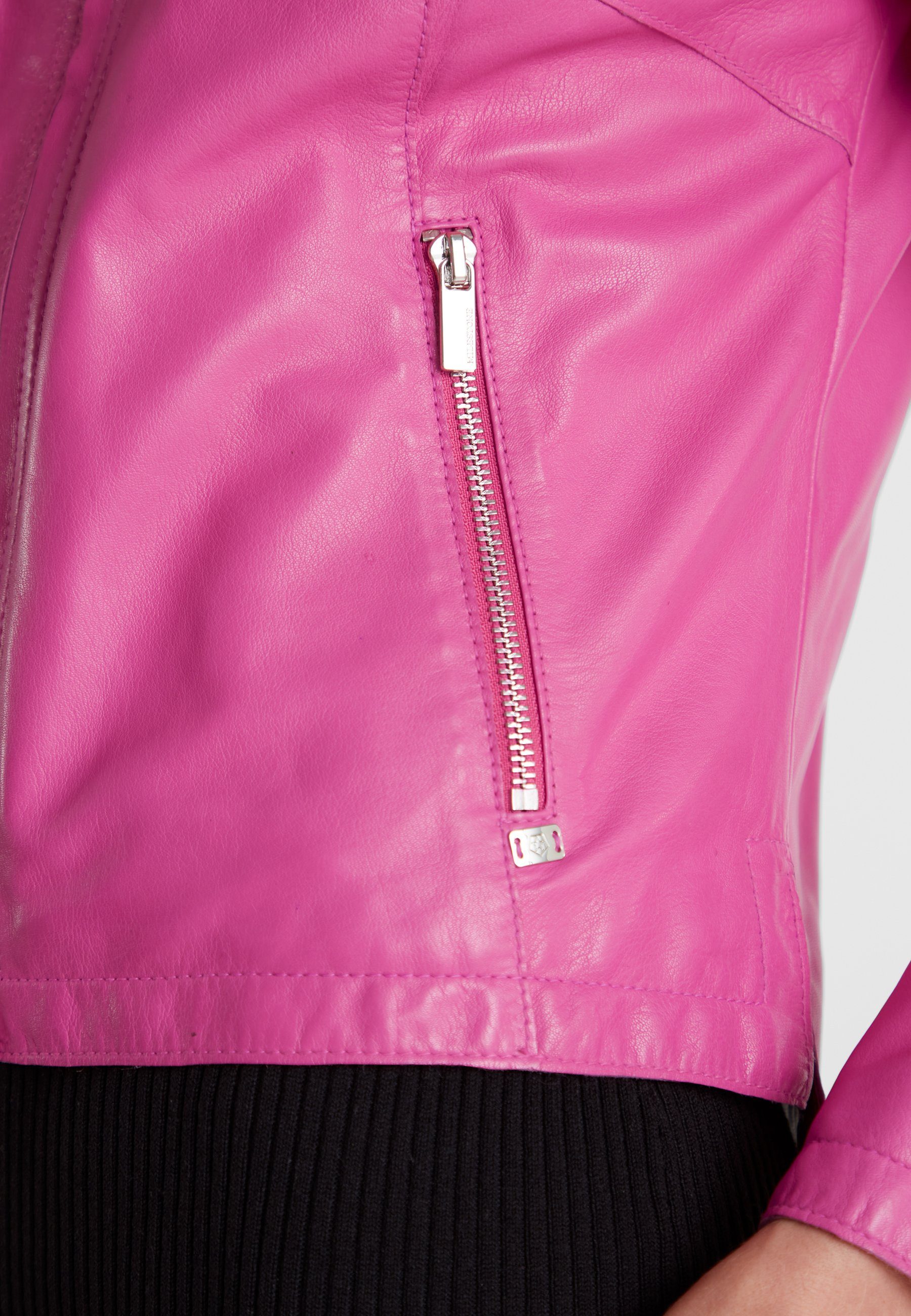 2-Tone Lederjacke Wachseffekt Zwei-Wege-Reißverschluss mit MSSaba Pink und Milestone