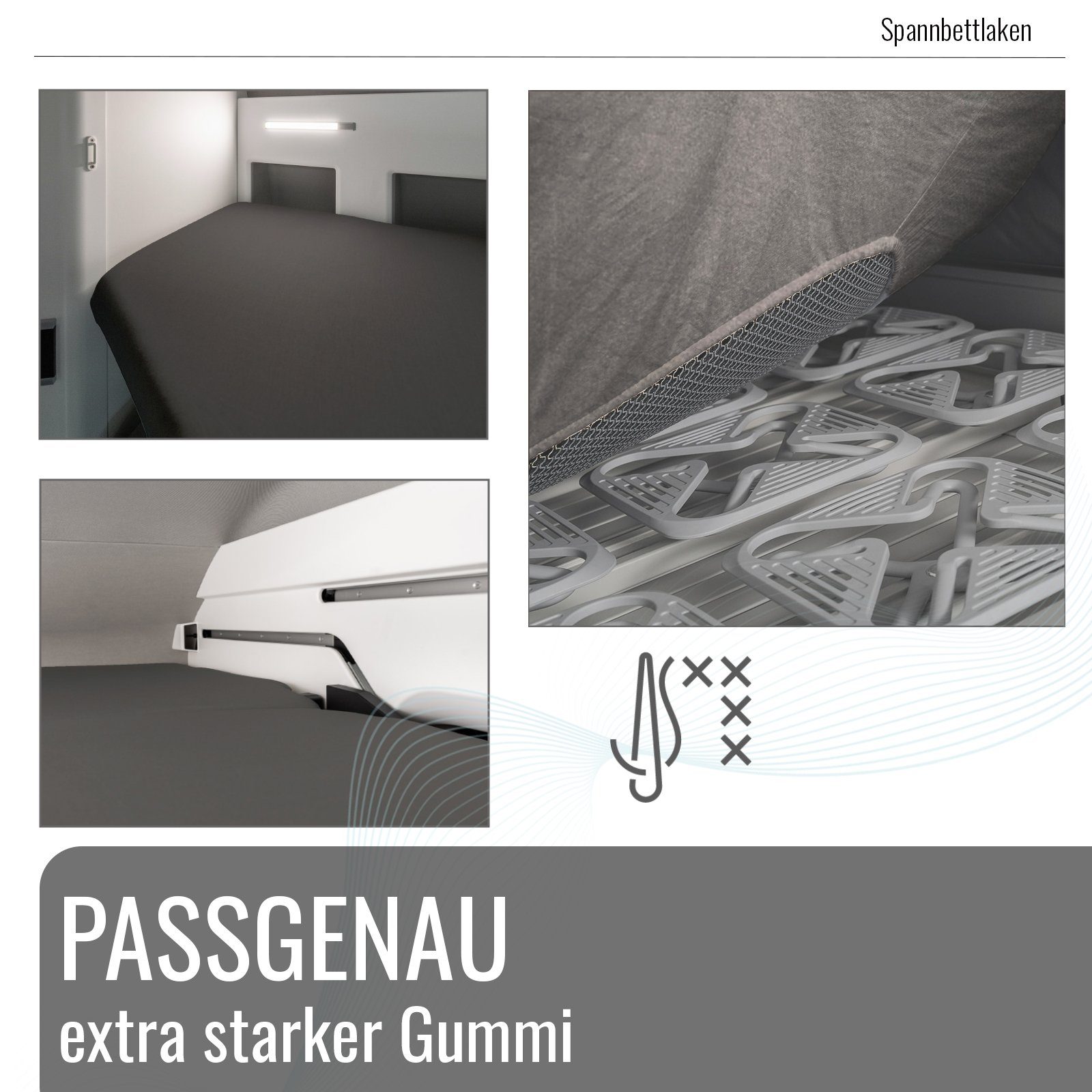 BLACK FOREST FOX Spannbettlaken Spannbettlaken VW Grand California 600 2 tlg. Hochbett OEKO-TEX® Grau, 100% ägyptische Baumwolle, Gummizug: ja, (2 Stück), passgenau