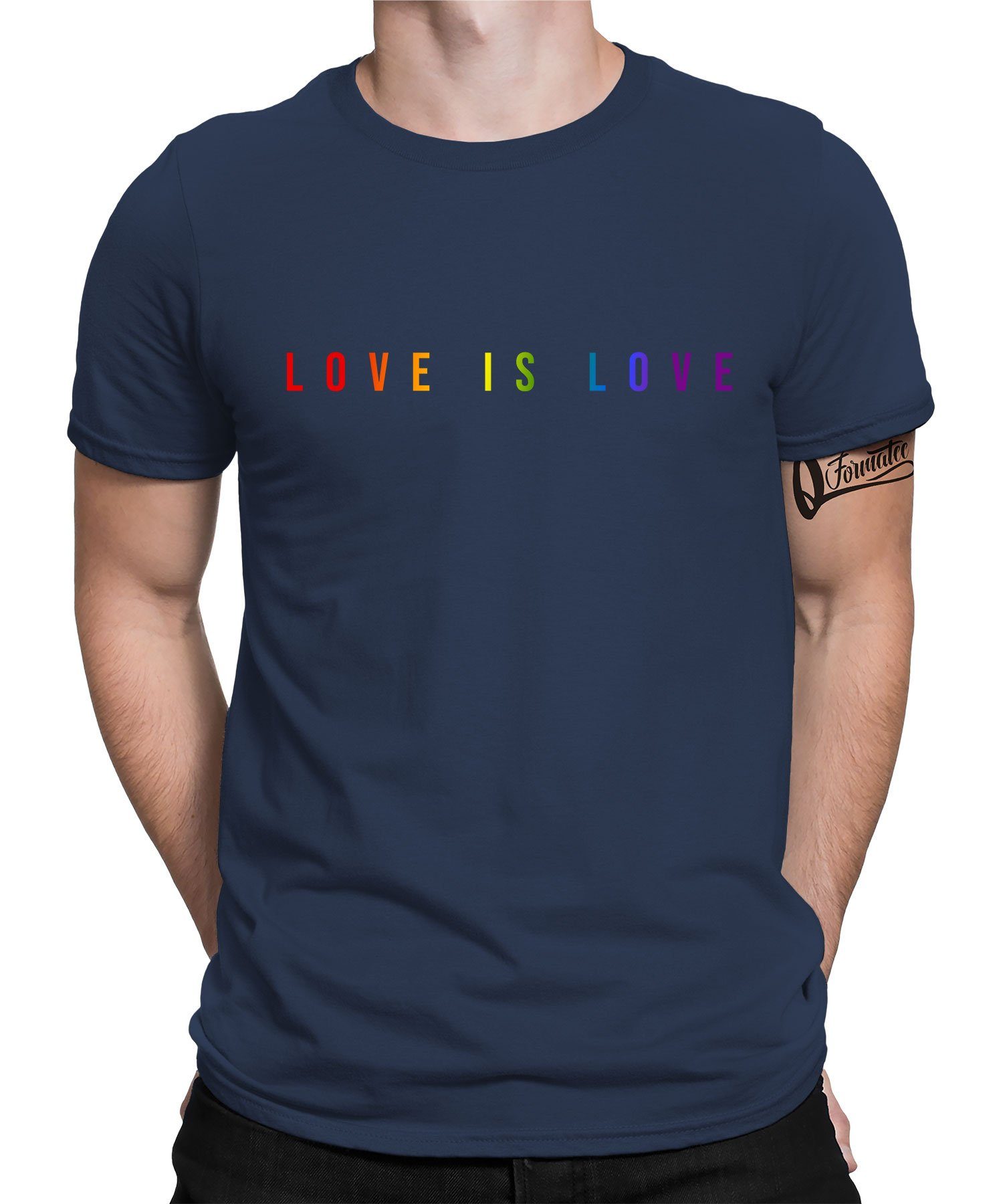 Quattro Formatee Kurzarmshirt Love is Love - Stolz Regenbogen LGBT Gay Pride Herren T-Shirt (1-tlg) Navy Blau