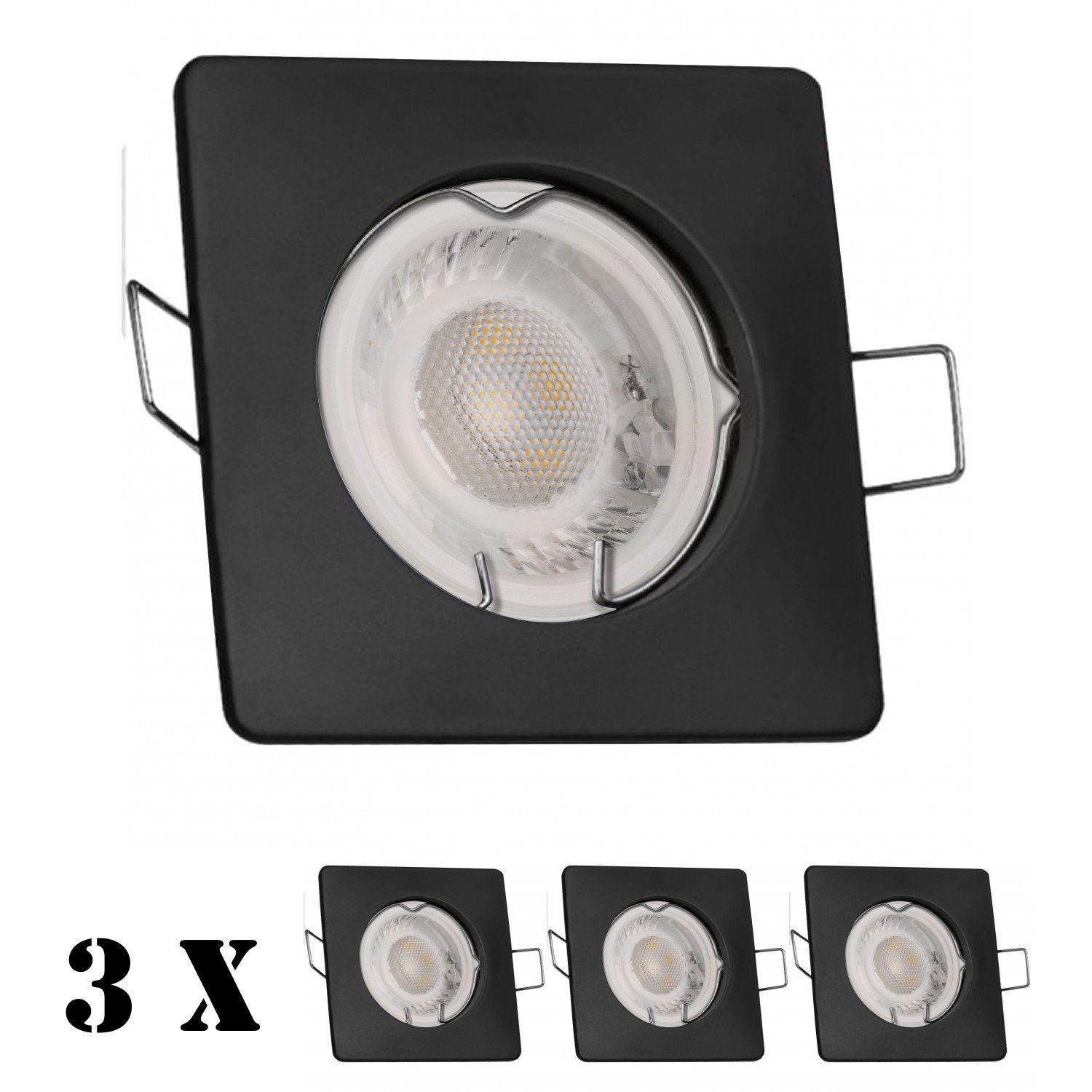 LED schwarz extra Leuchtmittel 5W 3er Set mit in flach LEDANDO Einbaustrahler Einbaustrahler LED