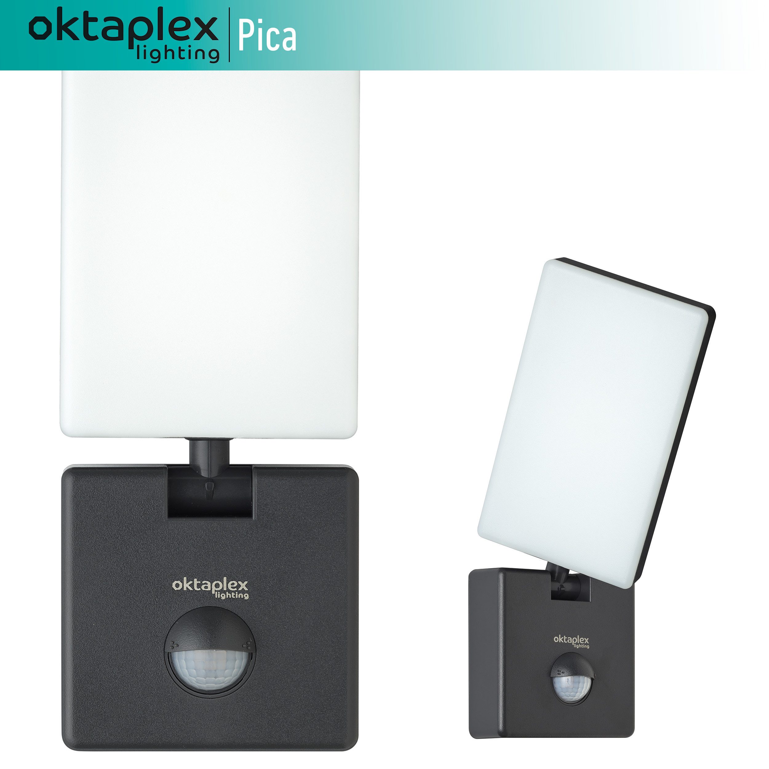 Oktaplex lighting LED Außen-Wandleuchte Pica IP65 Außenleuchte mt Bewegungsmelder 9m / 140 Grad, Bewegungsmelder, LED fest integriert, Warmweiß, flexible Außenlampe IP65 Leuchte 10W 800lm anthrazit