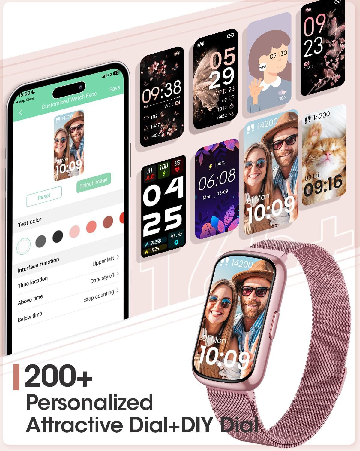 NAIXUES CS5 Smartwatch (3,7 cm, android ios), Smartwatch Damen Fitness Uhr mit Nachrichtenanzeige und Zyklus App