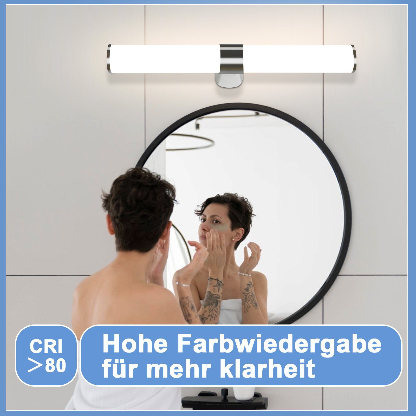 ZMH Spiegelleuchte Spiegellampe - Modern 40/60CM Chrom Schlafzimmer, LED fest integriert, 4000k, Neutralweiß 4000K Feuchtraumleuchte Modern – Bild 4 von 5
