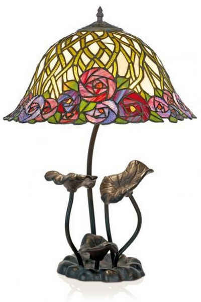 Casa Padrino Tischleuchte Tiffany Tischleuchte Hockerleuchte Blumen - Leuchte Lampe