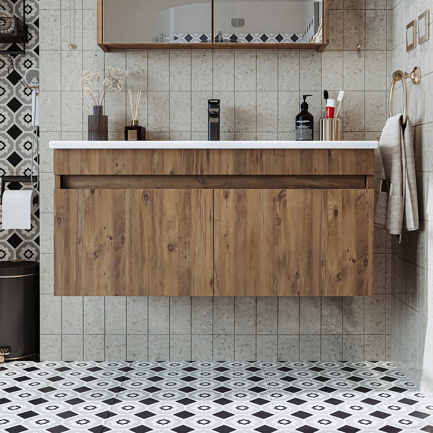 Roomart Badmöbel-Set, (Badmöbel ATRIA 100 cm in 4 Farben Unterschrank mit W günstig online kaufen