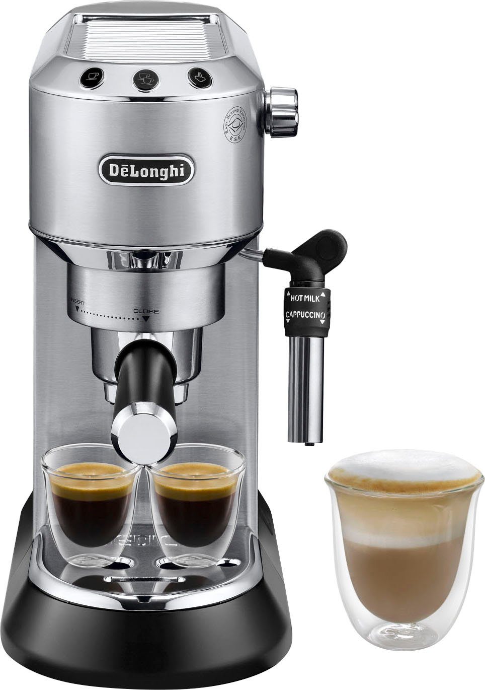 De'Longhi Espressomaschine Dedica Style EC685.M - Espresso & Doppio, mit Milchschaumdüse, Nur 15 cm breit, für E.S.E Pads geeignet, 1L, inkl. Milchschaumdüse