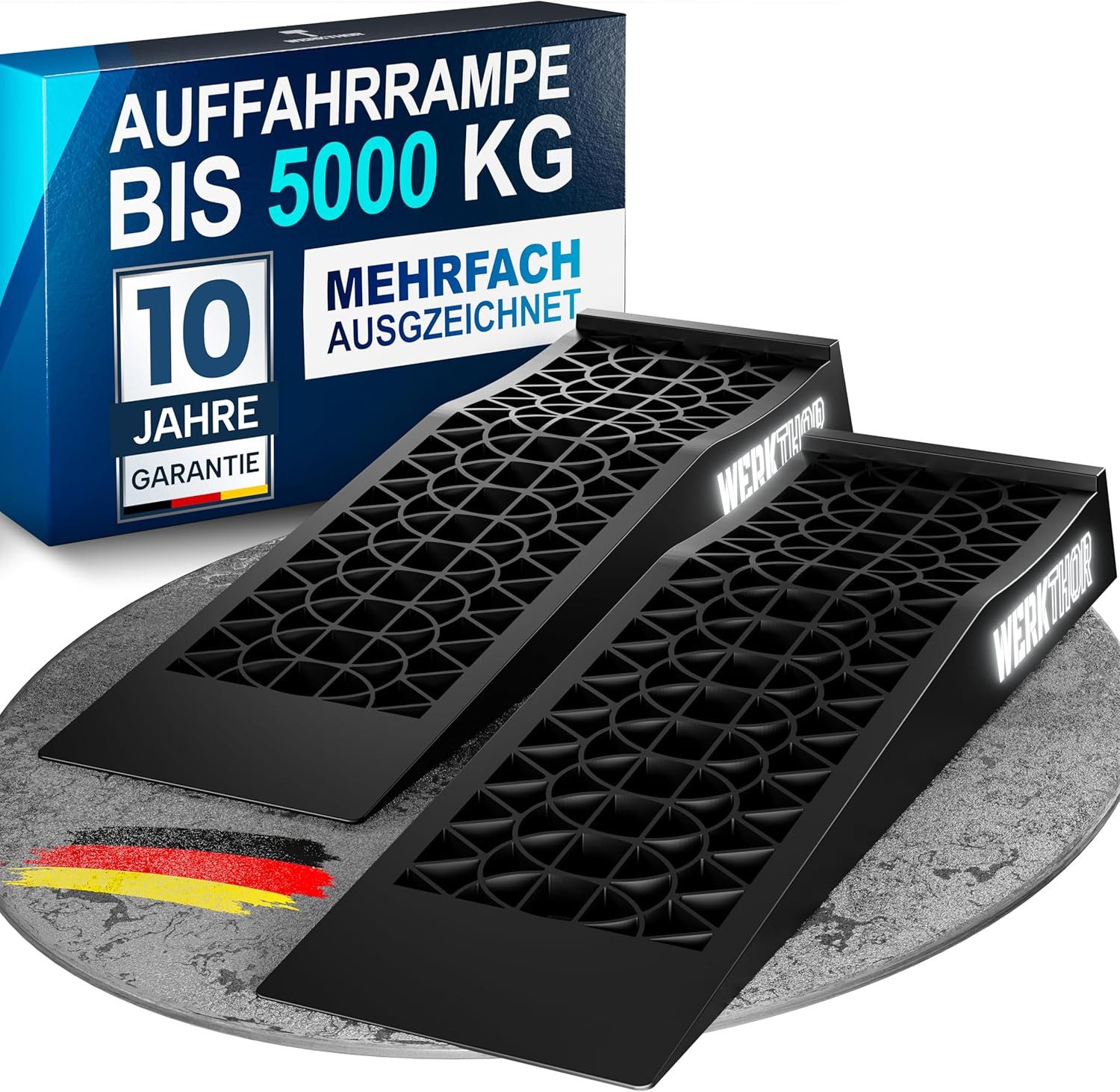 Werkthor Auffahrrampe Auffahrrampe Pkw – [2er Set] Auto Rampe bis 5T – Robuste Hebebühne
