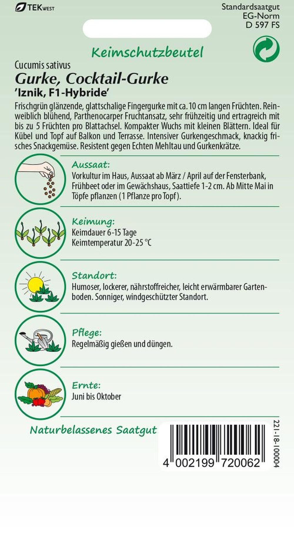 SAMEN PFANN Gemüsesamen Cocktail-Gurke, Iznik F1 (Rocky) - Gurken-Samen Saa günstig online kaufen