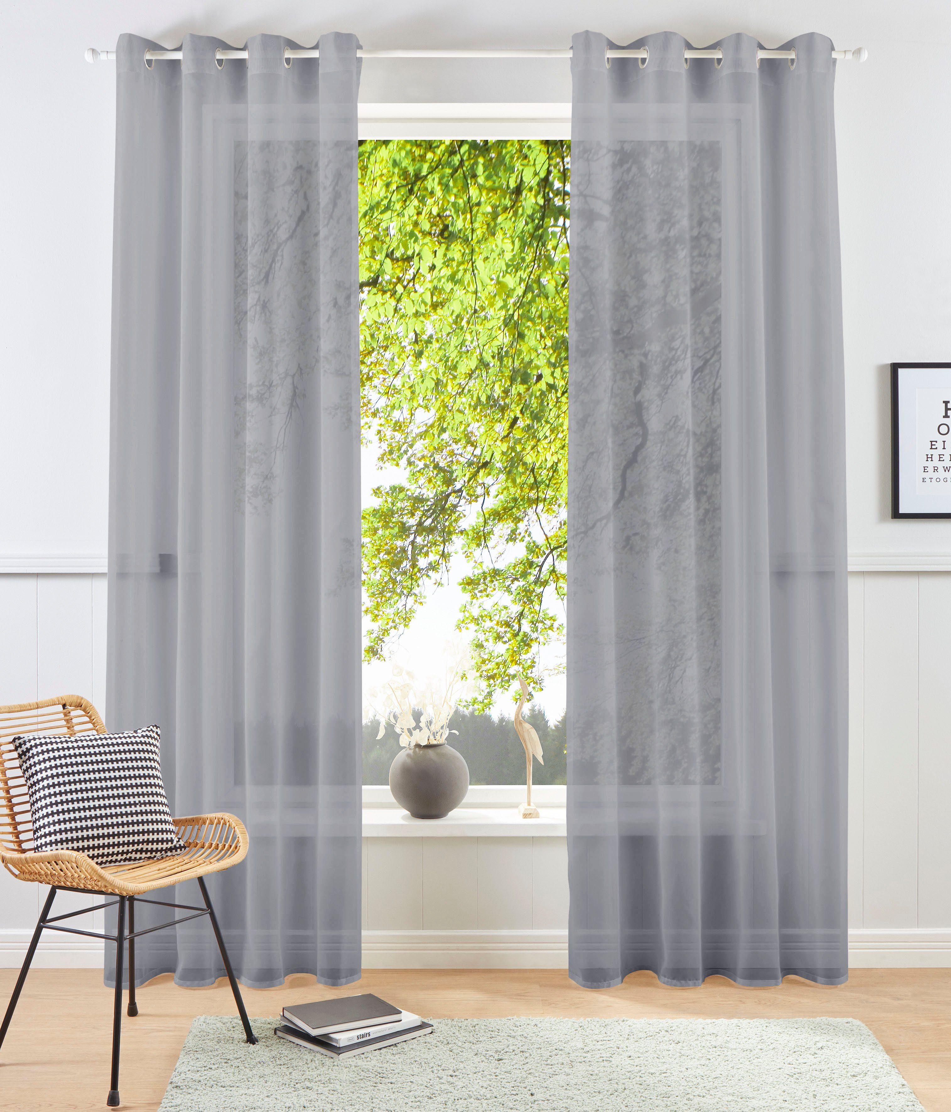 Gardine XANA, my home, Ösen (1 St), transparent, Polyester, 1 Schal, Voile, einfarbig, pflegeleicht grau