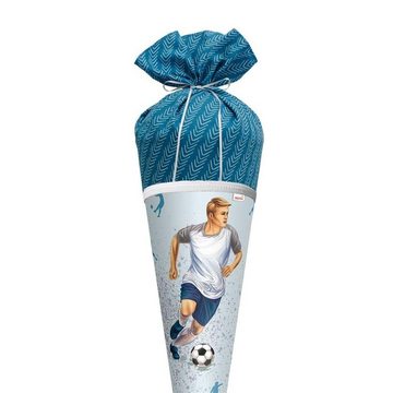 Roth Schultüte Traumtor Fußball, 70 cm, rund, mit blauem Stoffverschluss, Rot(h)-Spitze, Lieblingsstück