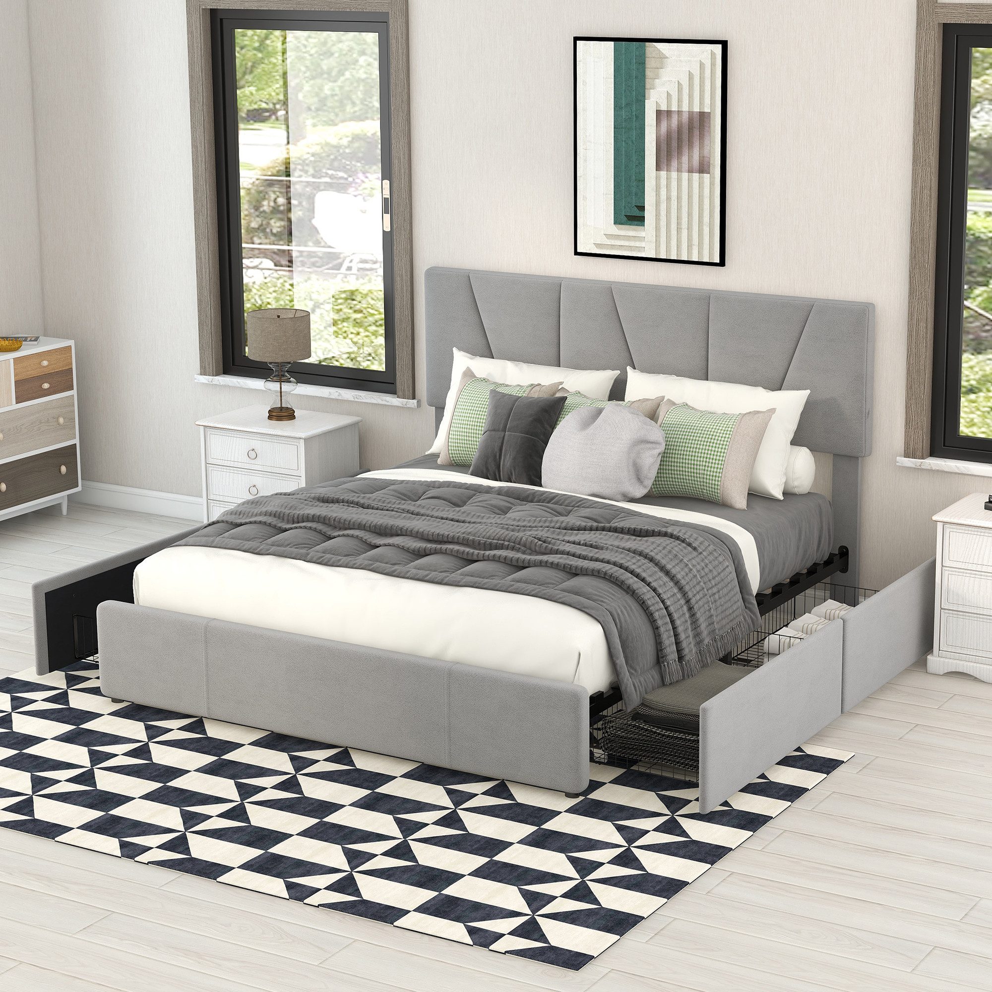 MC Star Polsterbett mit vier Schubladen auf zwei Seiten,Verstellbares Kopfteil