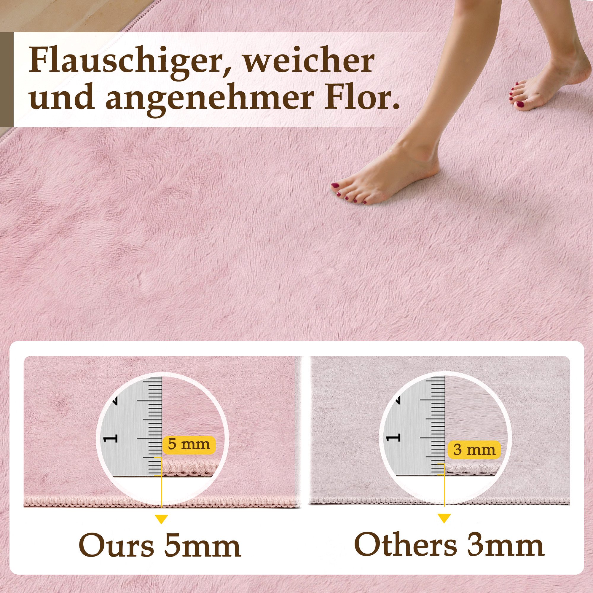 PURECOZY Teppich Kurzflor im Scandi-Look – weich, kuschelig, waschbar und pflegeleicht, rechteckig, Höhe: 5 mm, geeignet für verschiedene Innenräume, 60 x 180 c – Bild 4 von 5