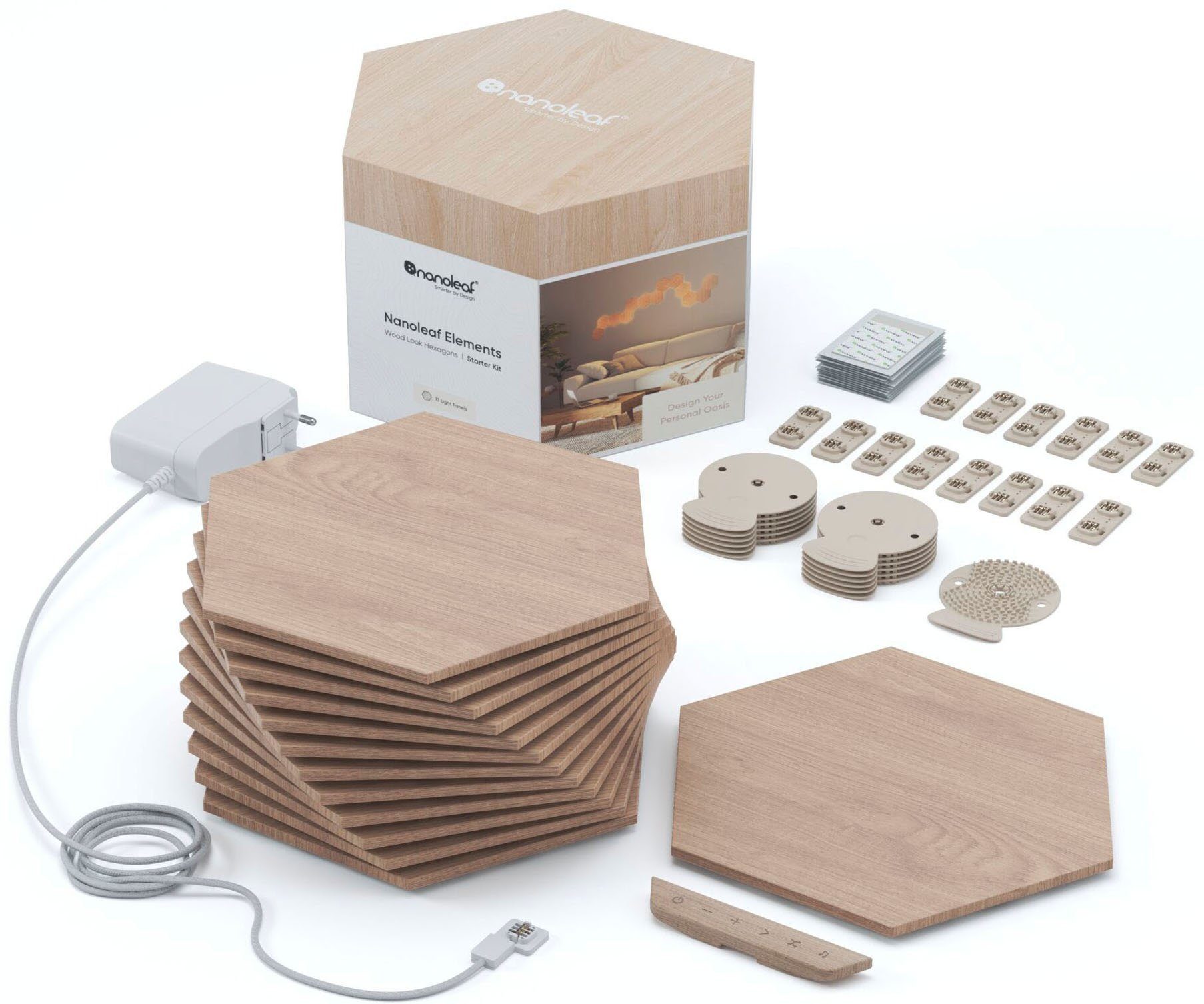 nanoleaf Dekolicht Elements Wood und LED Look, Smarte elegante Kaltweiß, fest integriert, Abschaltautomatik, Beleuchtung Technologie