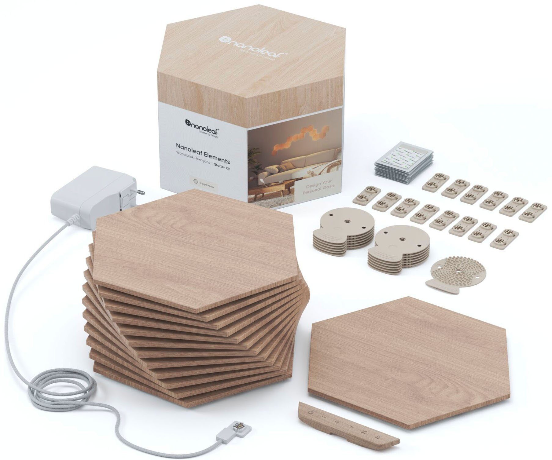 nanoleaf Dekolicht »Elements Wood Look«, Smarte Technologie und elegante  Beleuchtung
