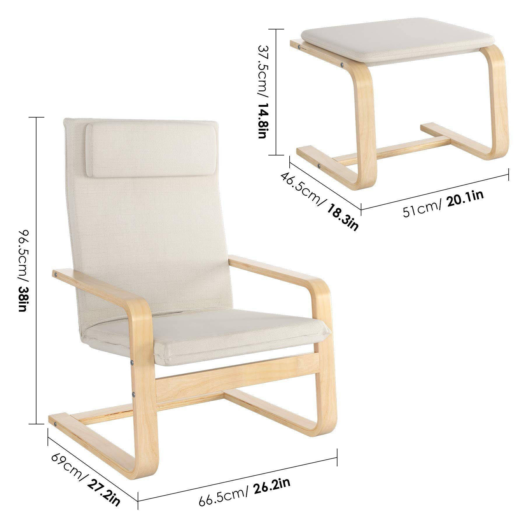 Birkenholz (Relaxsessel Daskoo cm Sessel Weiß hocker), mit und mit Armlehnensessel aus Relaxsessel Armlehne,66.5x69x96.5 Relaxstuhl Fußhocker