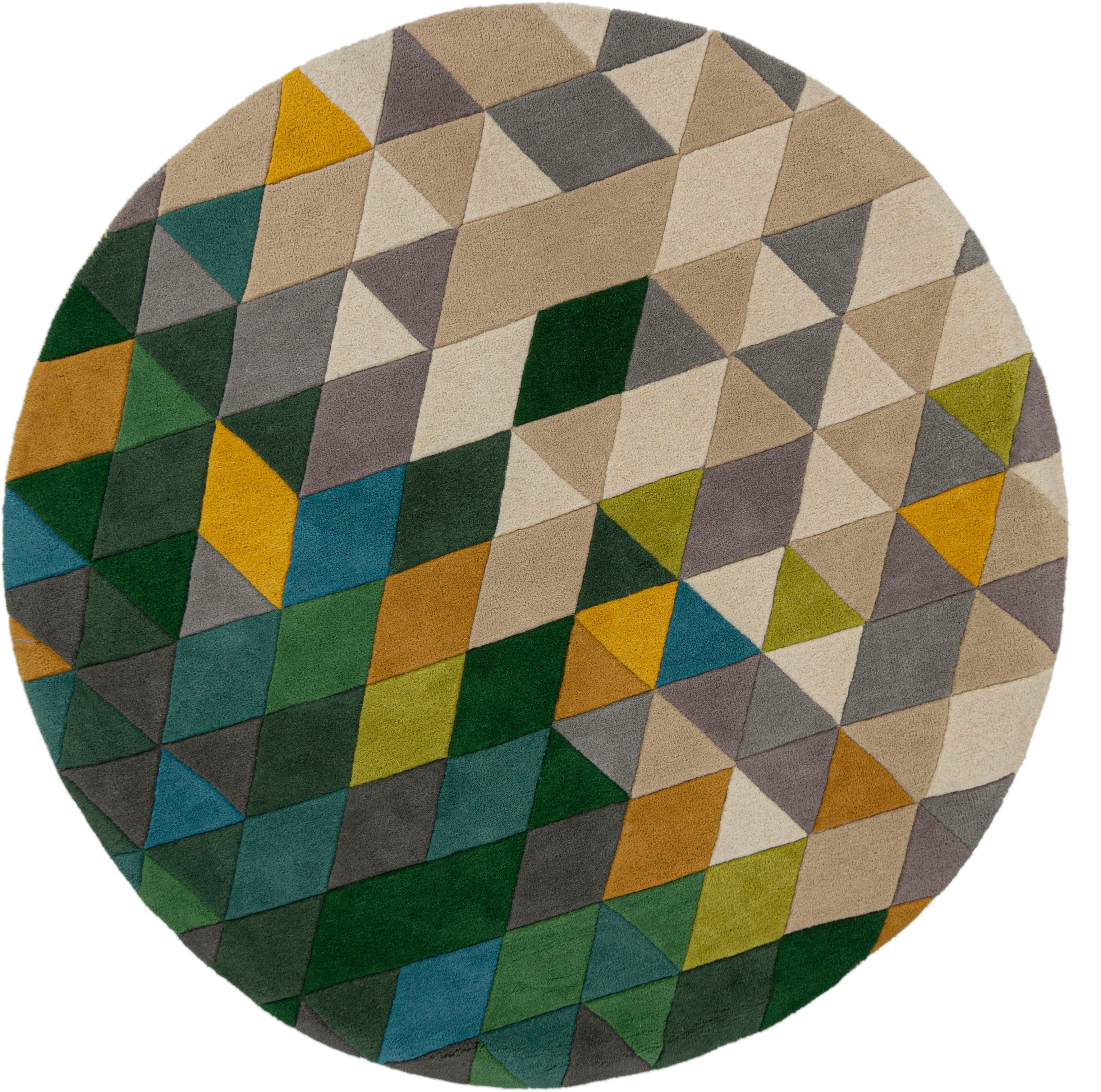 FLAIR RUGS Wollteppich Prism, rund, modern & geometrisch, rund, Höhe: 10 mm, mit Hoch-Tief-Effekt, Wohnzimmer