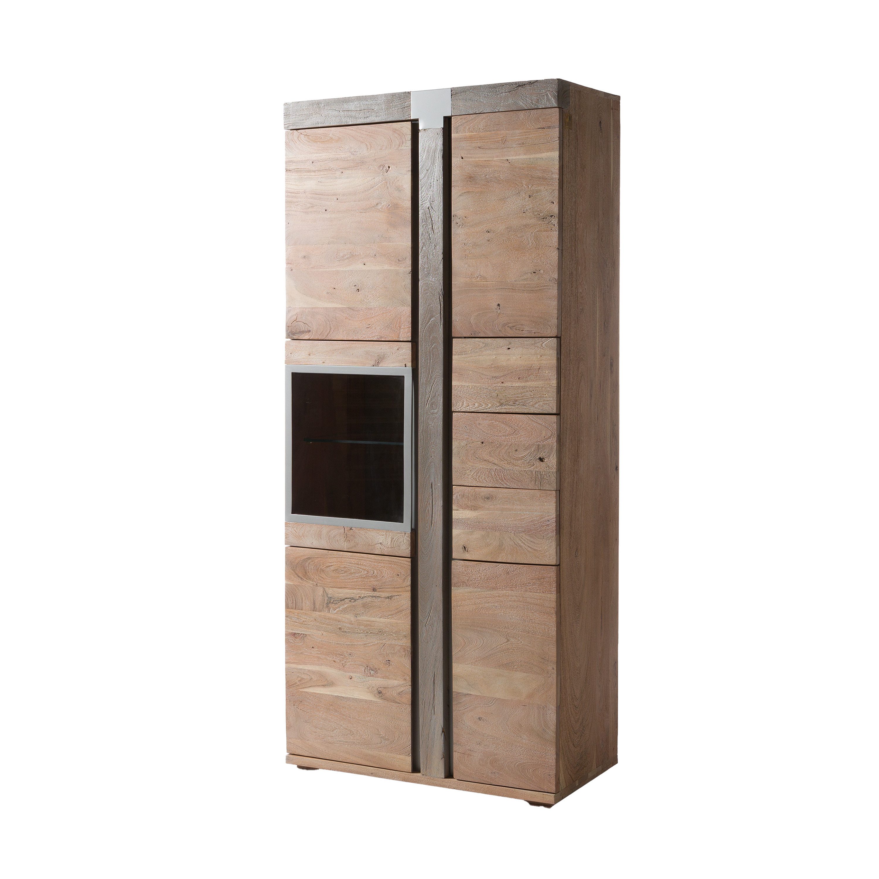 Massivmoebel24 Standvitrine AMSTERDAM (Vitrine Akazie 90x45x204 beige lackiert Amsterdam #108) Vitrine Akazie 90x45x204 beige lackiert Amsterdam #108