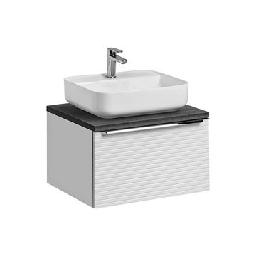 Lomadox Badmöbel-Set LARCIANO-56, (Spar-Set, 2-St), weiß Eiche Waschbeckenschrank Keramik Waschbecken Spiegelschrank LED