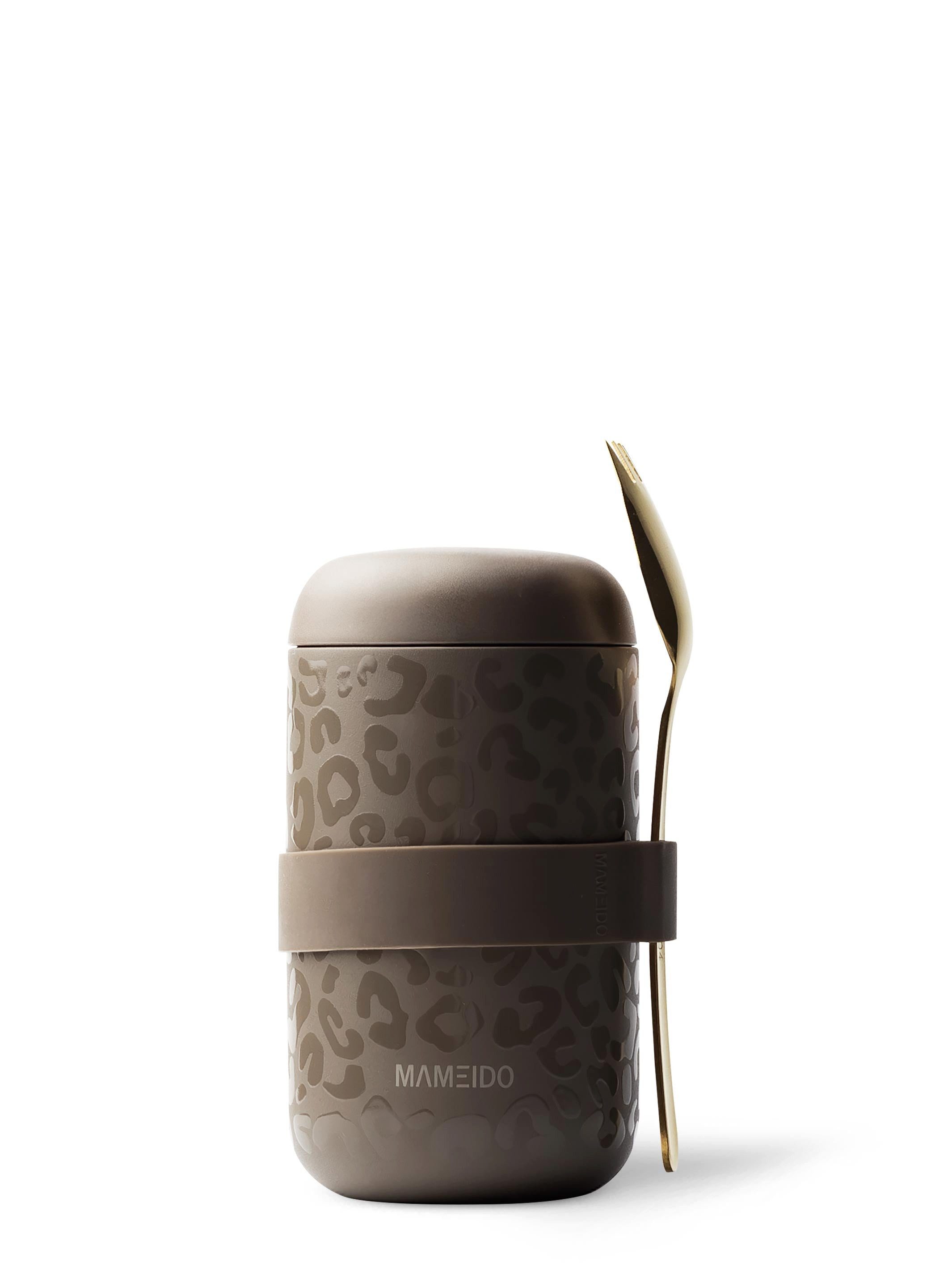 MAMEIDO Thermobehälter, Edelstahl, Kunststoff, Silikon, auslaufsicher mit Deckel und Gabel-Löffel-Besteck in 500 ml & 800 ml