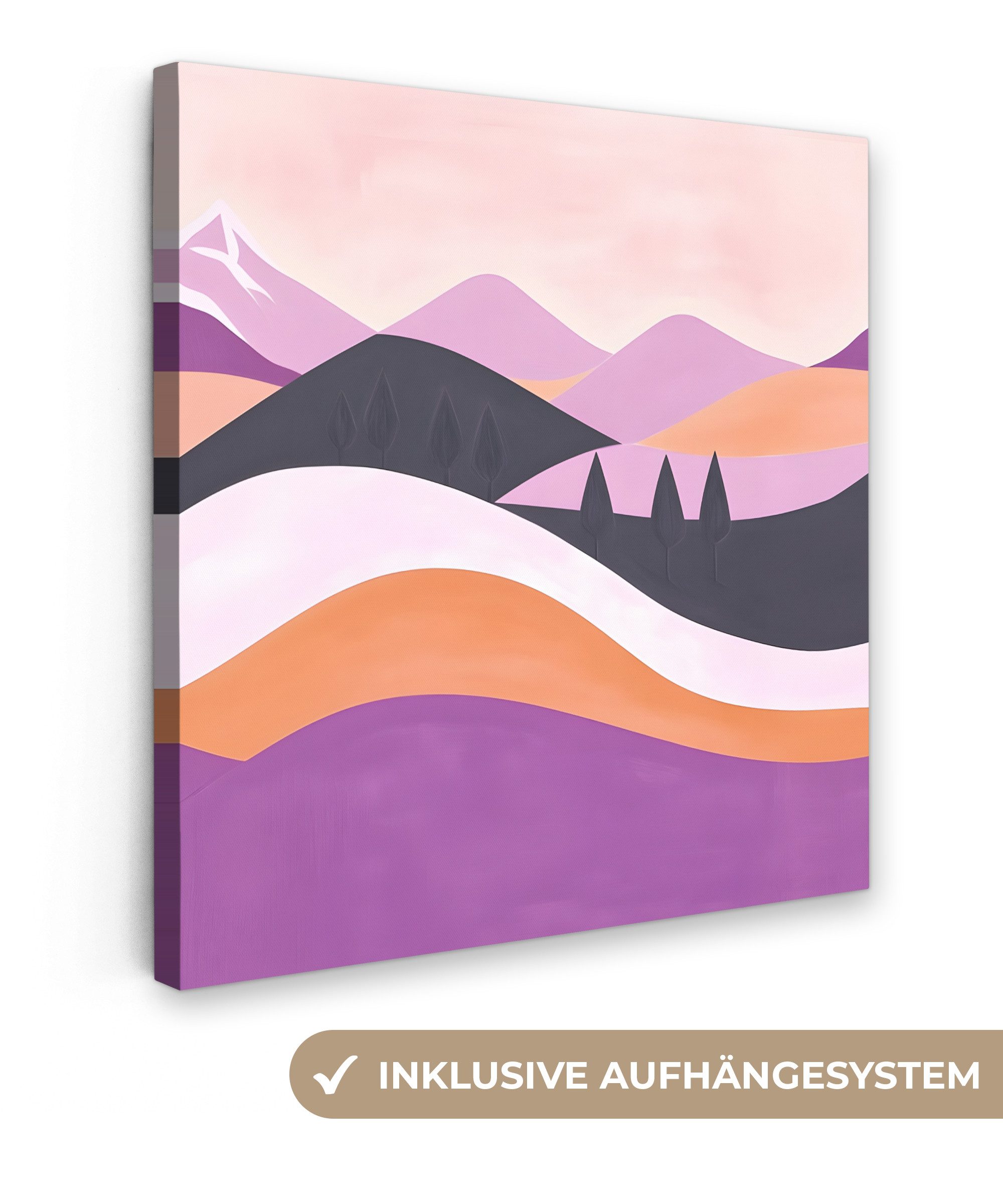 Leinwandbild Abstrakt - Hügel - Bäume - Grün