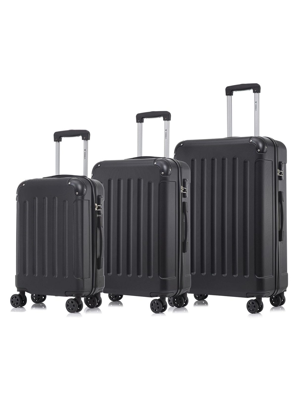 YONSLY Kofferset Reisekoffer Trolley Hartschale aus ABS für Urlaubs- und Familienreisen, 4 Rollen, (3er Set, 3 tlg., M-L-XL), mit Zahlenschloss, 360° Doppelrollen und ergonomischem Gummigriff