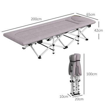 Outsunny Feldbett Klappbares Schlafbett, weich, rostfreies Metallgestell, 200x65x42cm (Campingliege, 1-St., Campingbett) für Balkon, Campingplatz, grau