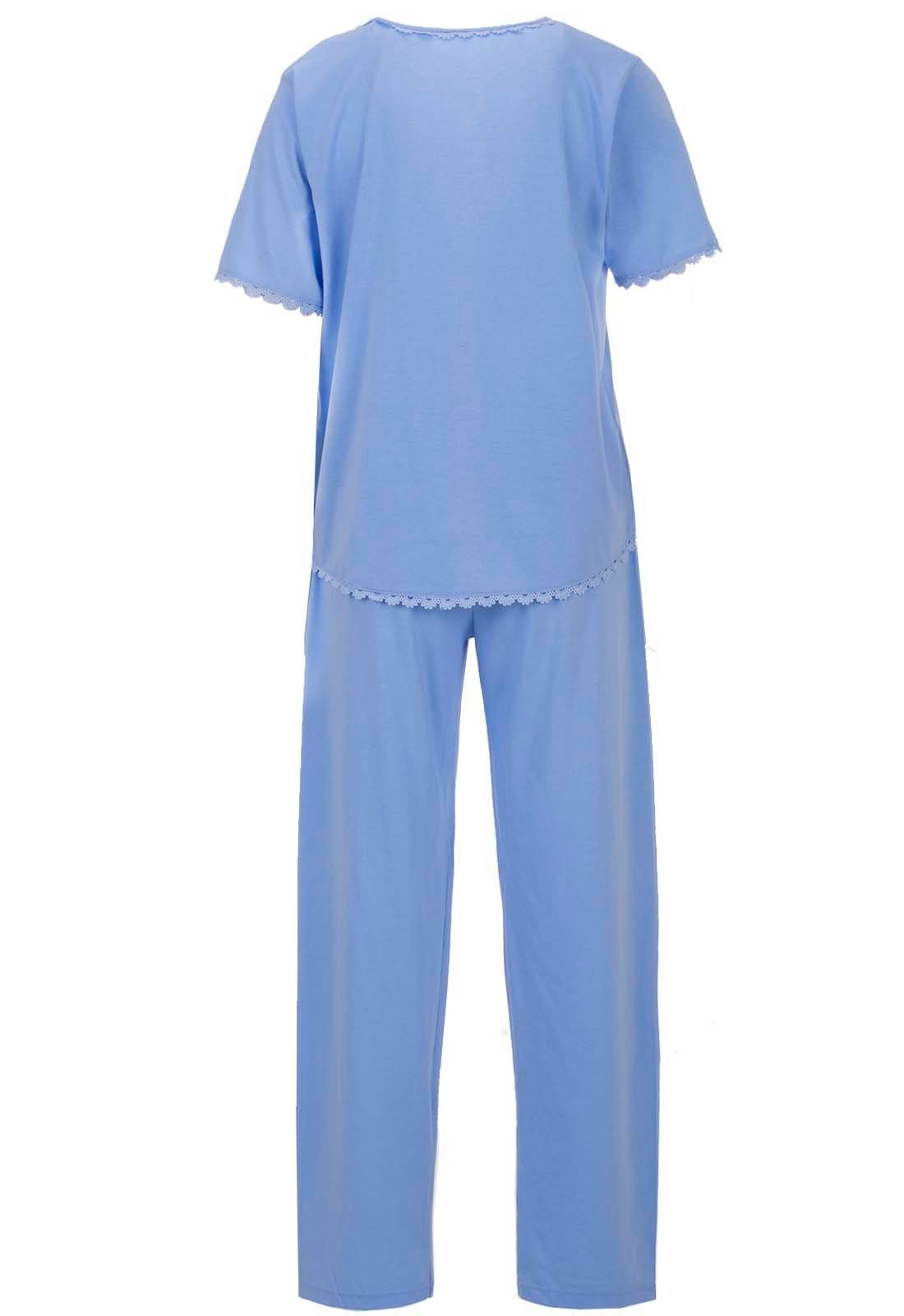 zeitlos Schlafanzug Pyjama Set Kurzarm Herz Spitze blau 