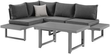 KONIFERA Gartenlounge-Set Hamburg, (Set, 14-tlg., Tisch:100x60x60/40cm,abnehmbare Rückenlehnen,individuell aufstellbar), höhenverstellbarer Tisch, inkl. Schutzhülle, Aluminiumgestell