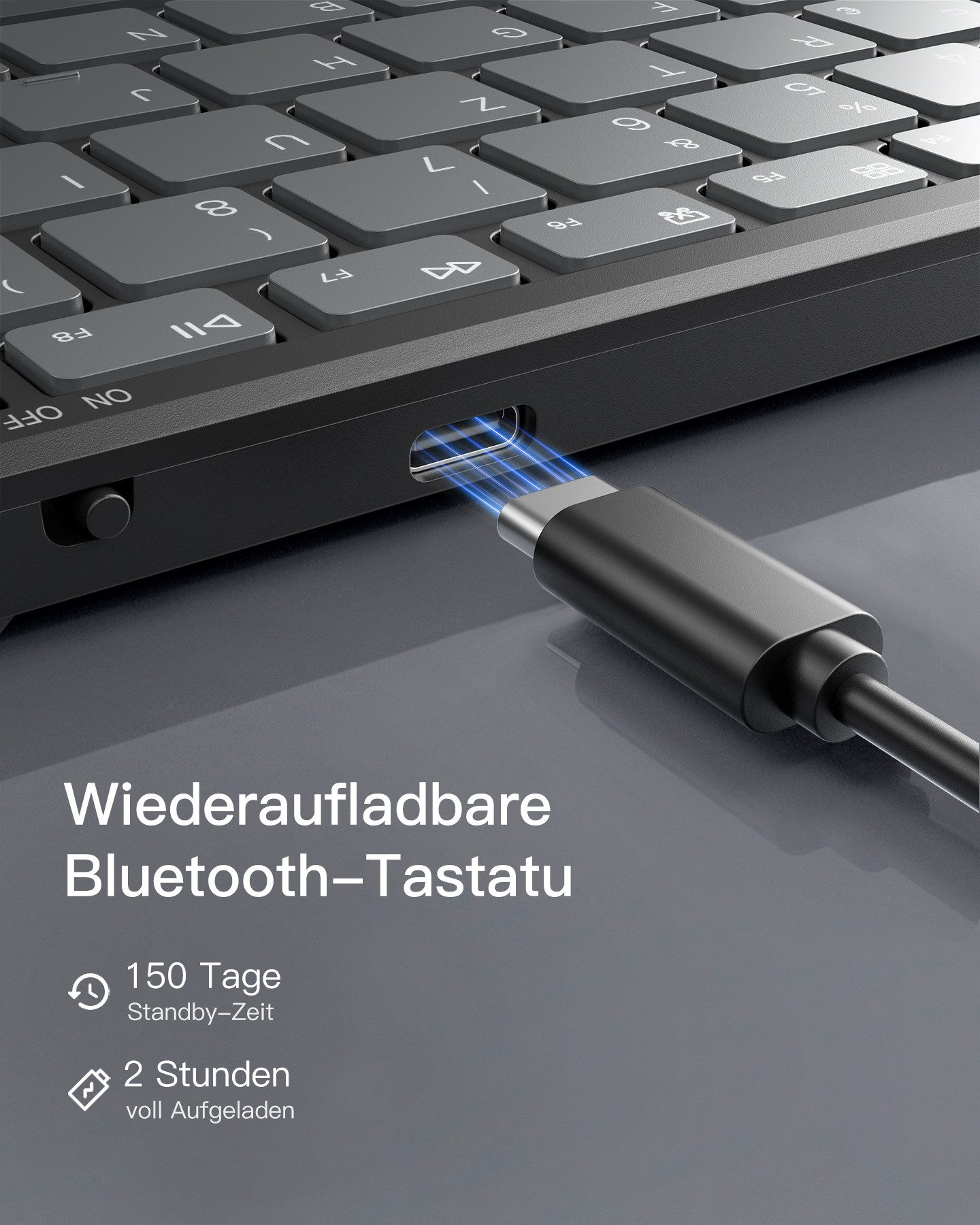 Inateck Faltbare Kabellos Klappbare Tastatur mit Ziffernblock mit 3 Kanälen Tastatur- und Maus-Set, mit Ständer und Zubehör Tasche