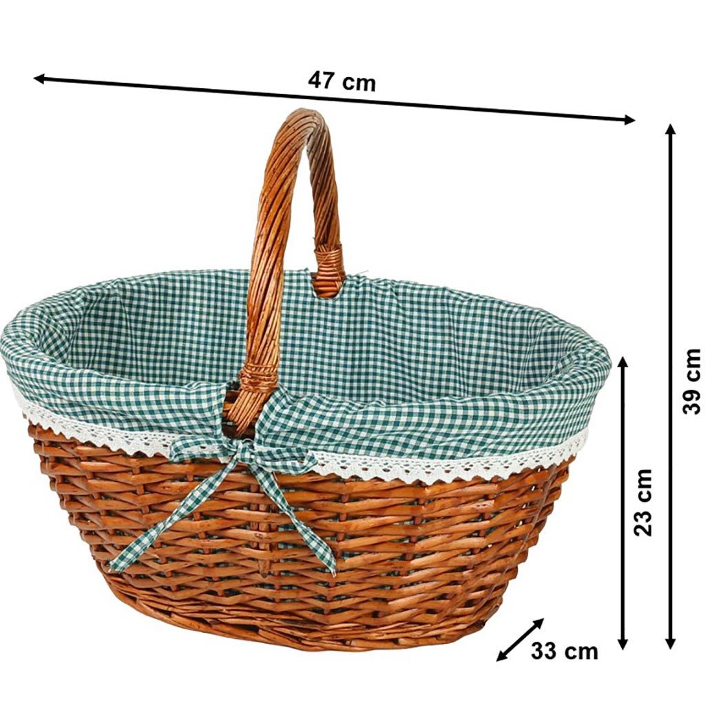 Kobolo Einkaufskorb Weidenkorb - Textil grün kariert - 45x34x20 cm, 22 l