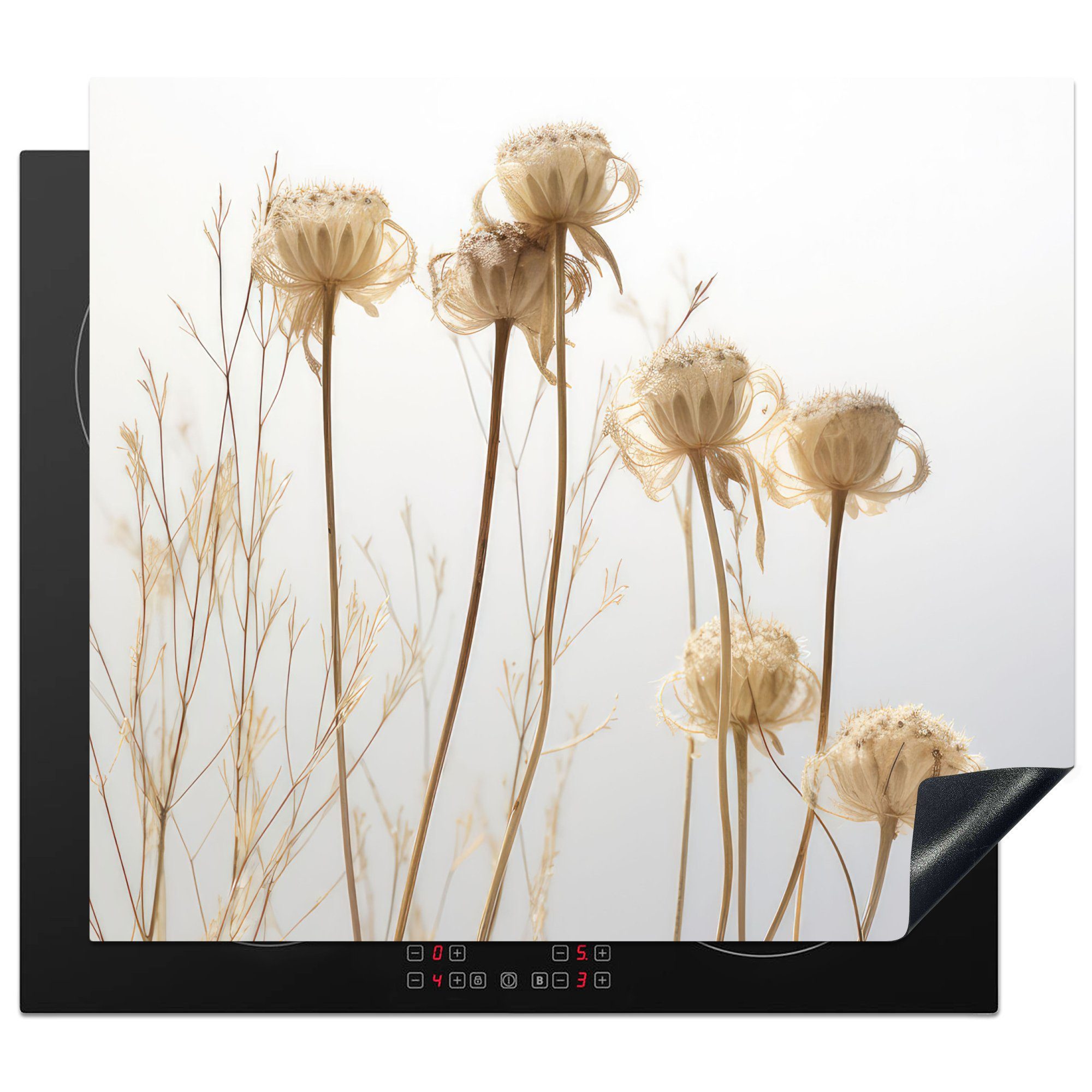 MuchoWow Herdblende-/Abdeckplatte Getrocknete Blumen - Natur - Botanisch, Vinyl, (1 tlg), 60x52 cm, Mobile Arbeitsfläche nutzbar, Ceranfeldabdeckung