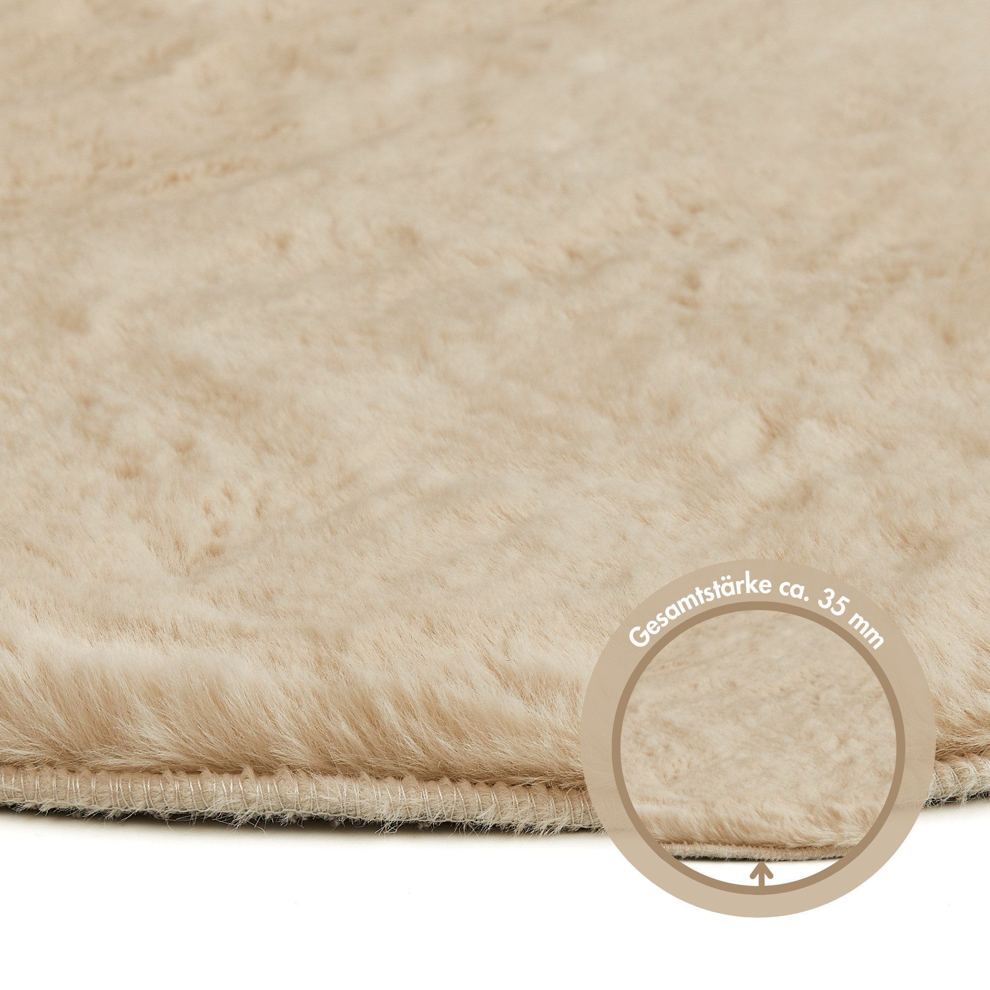 LUXOR living Fellteppich Novara, rund, Höhe: 25 mm, Kunstfell, Kaninchenfell-Haptik, besonders weicher Hochflor – Bild 5 von 5