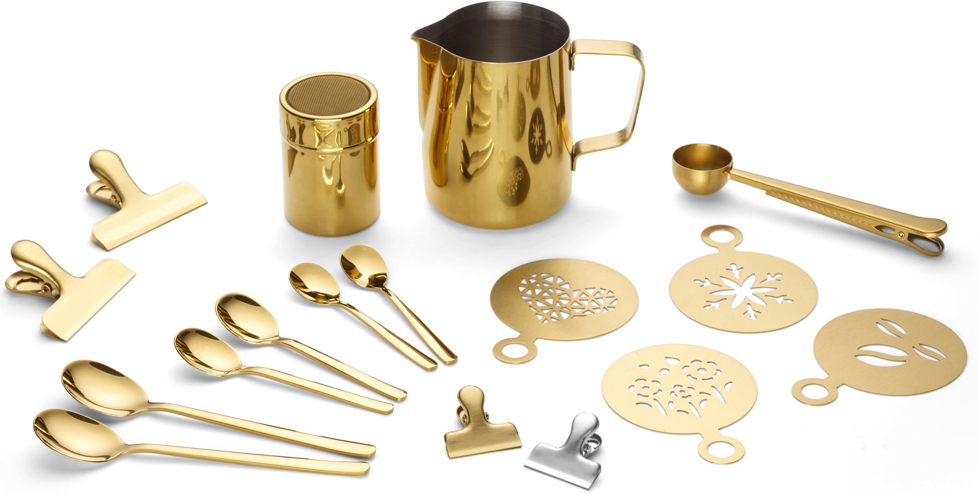 ECHTWERK Barista-Set, Kaffeezubehör-Set, ideal oder Cappuccino für Macchiato, Latte 23-tlg. goldfarben