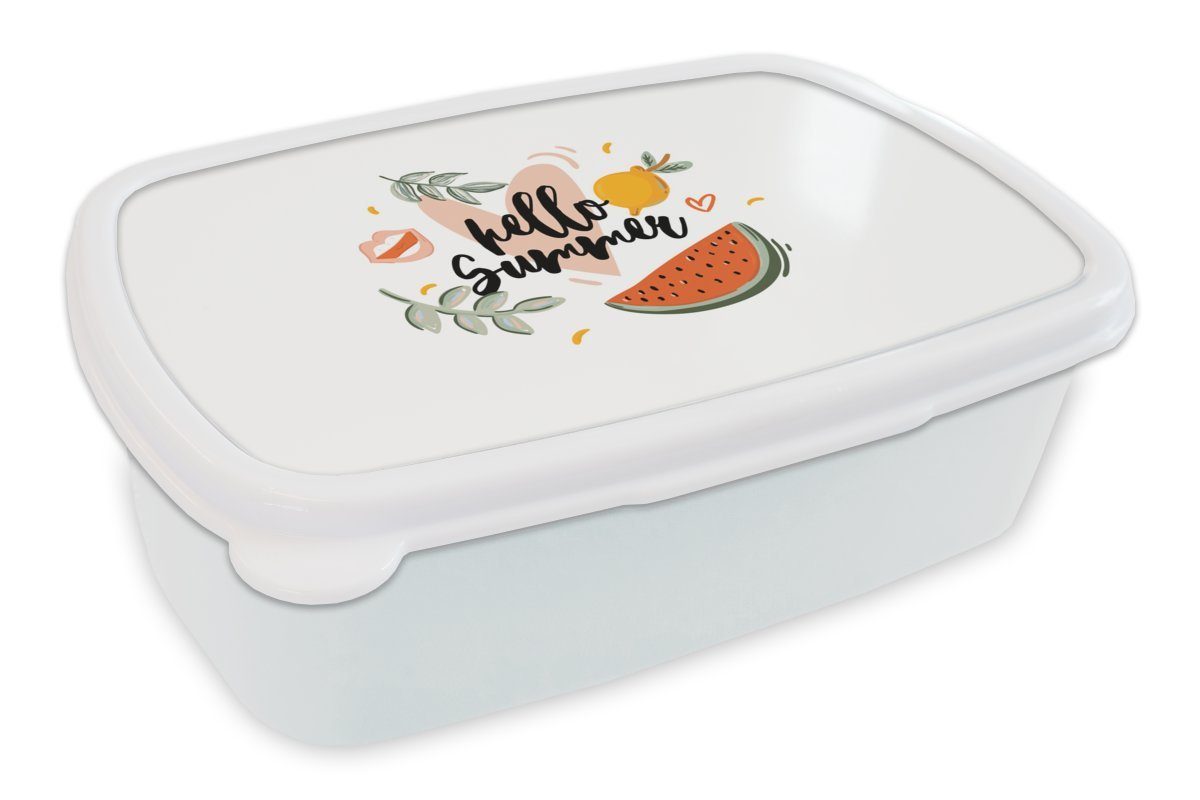 MuchoWow Lunchbox Zitrone - Wassermelone - Sommer, Kunststoff, (2-tlg), Brotbox für Kinder und Erwachsene, Brotdose, für Jungs und Mädchen weiß